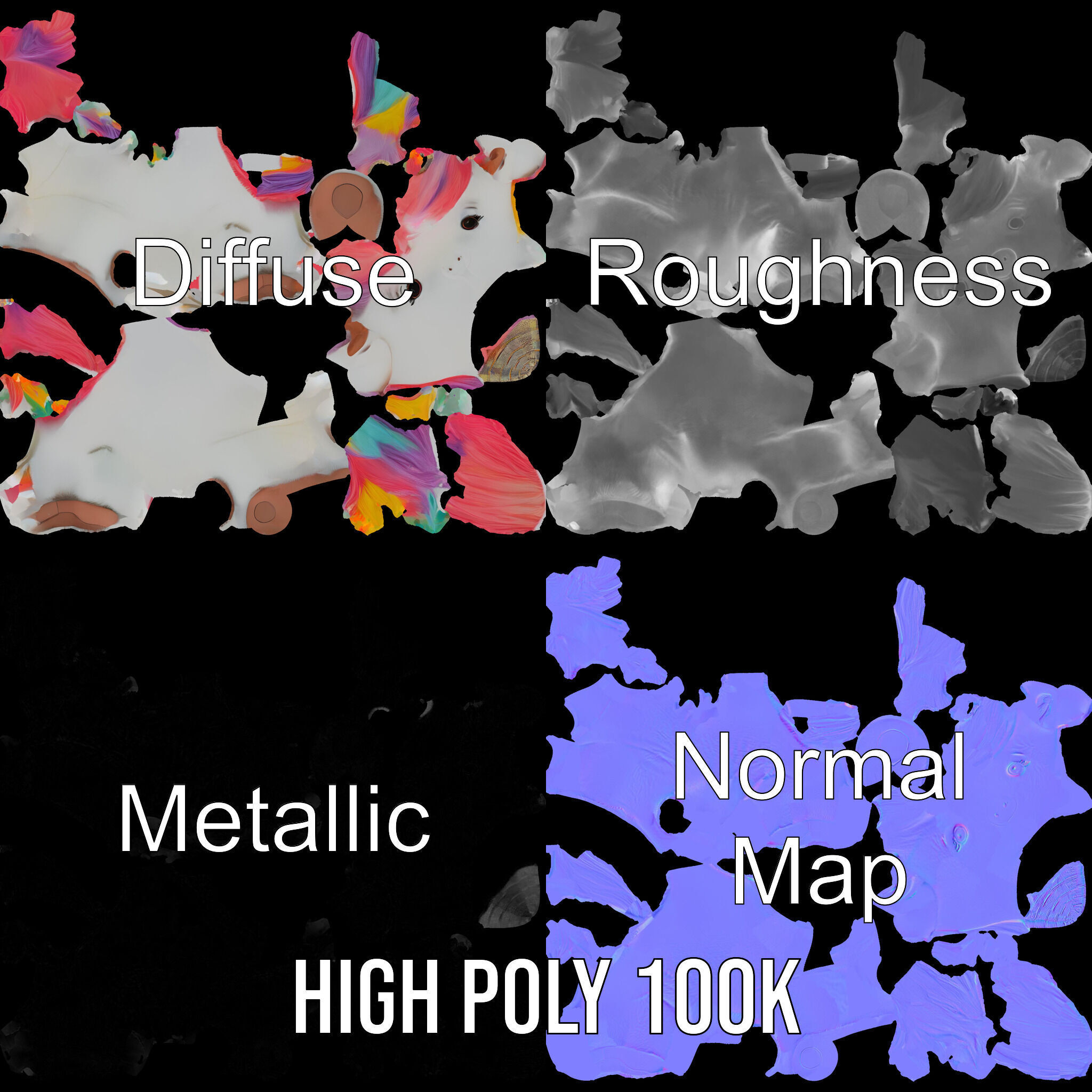 Unicorn Plush Toy Model Pack Low-poly 3D model_3