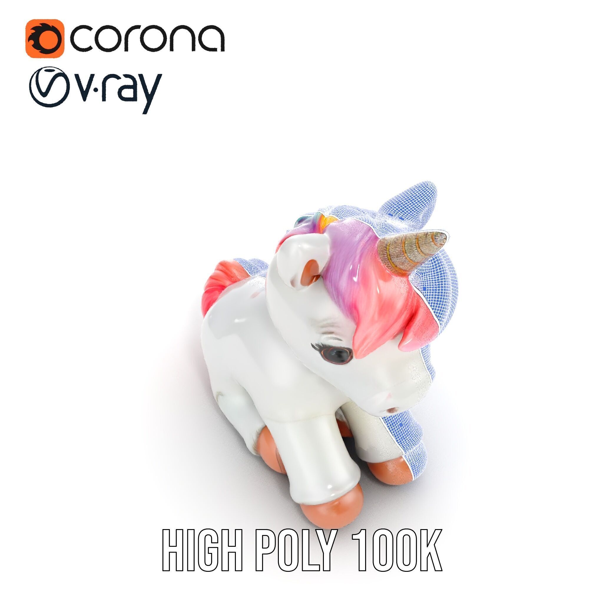 Unicorn Plush Toy Model Pack Low-poly 3D model_36