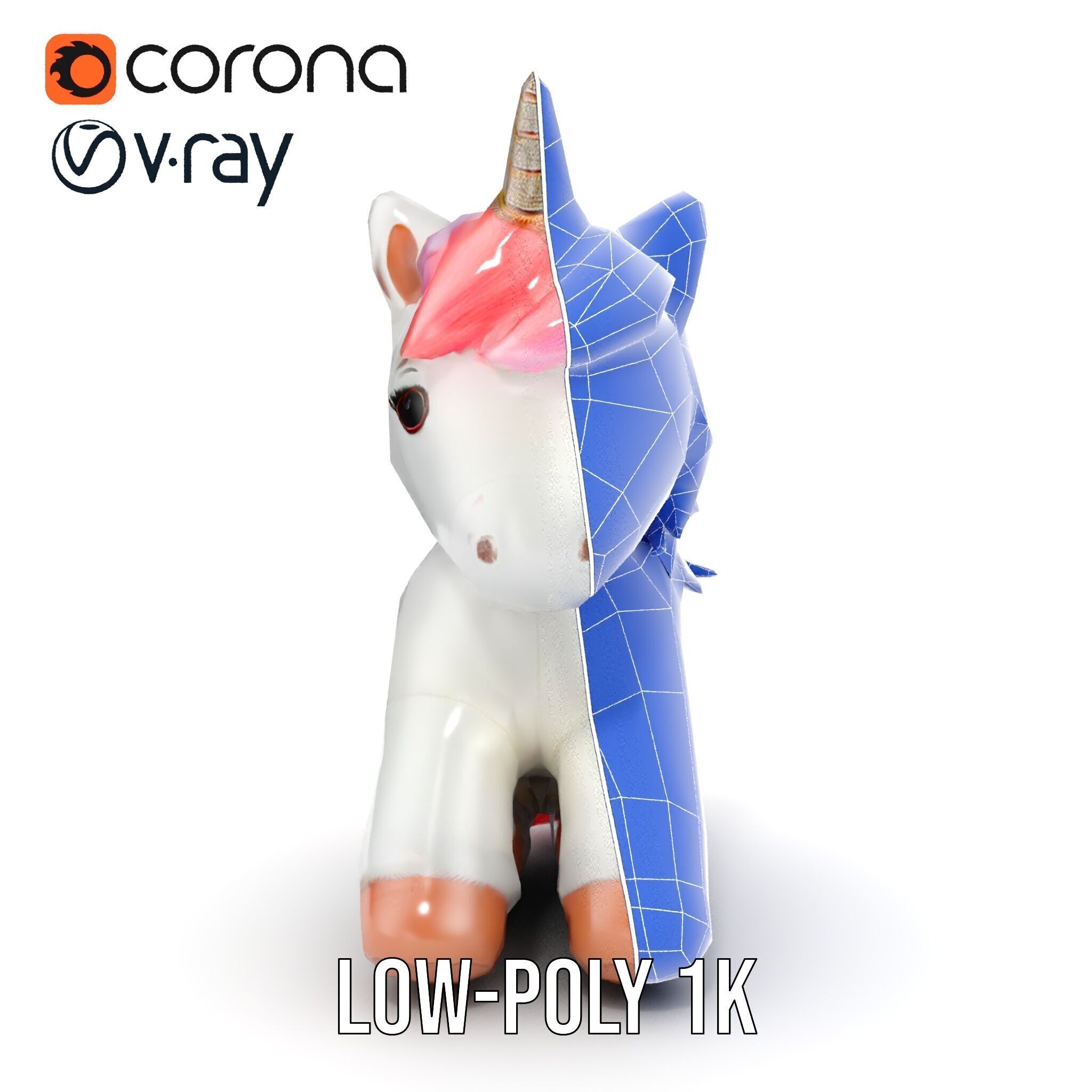 Unicorn Plush Toy Model Pack Low-poly 3D model_28