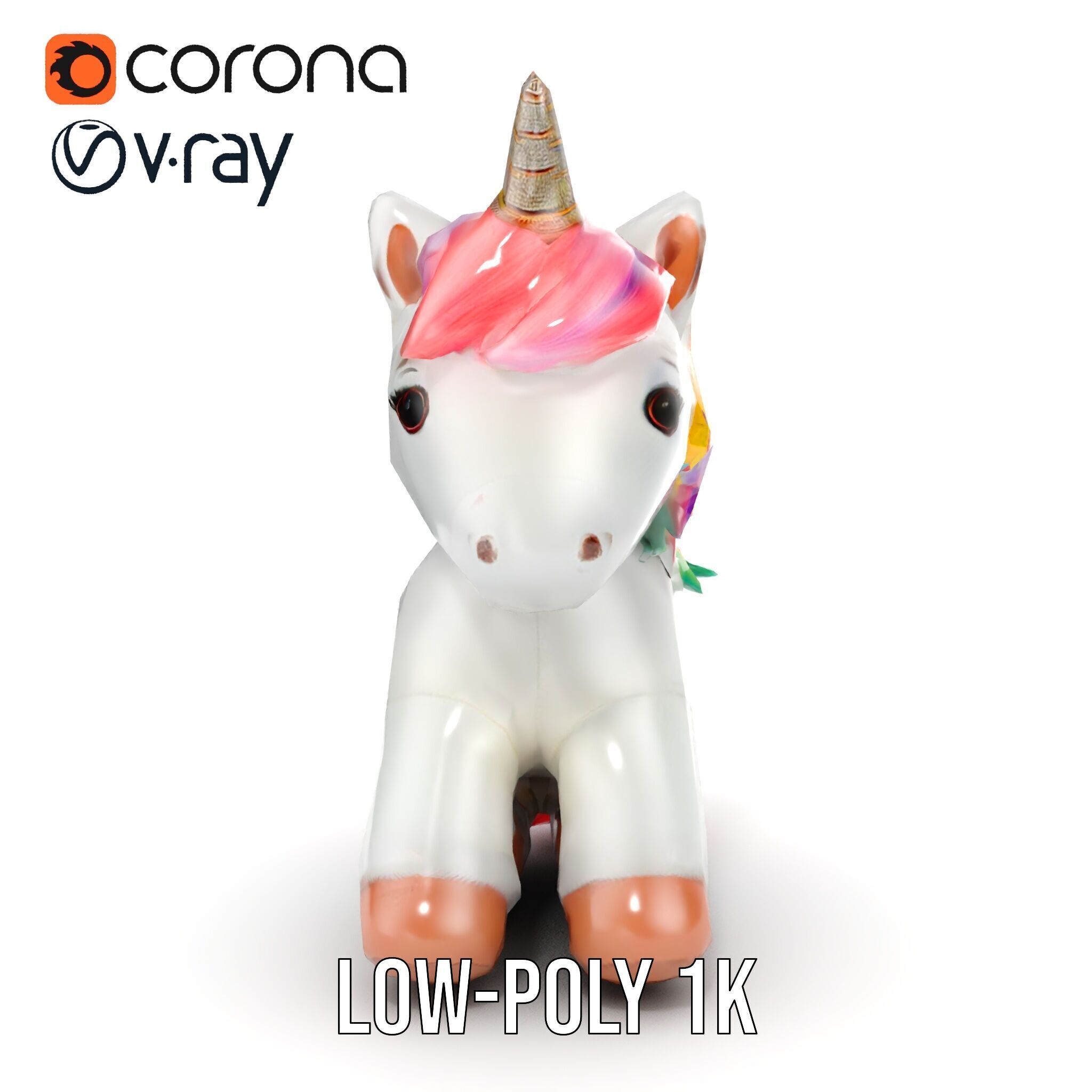 Unicorn Plush Toy Model Pack Low-poly 3D model_7
