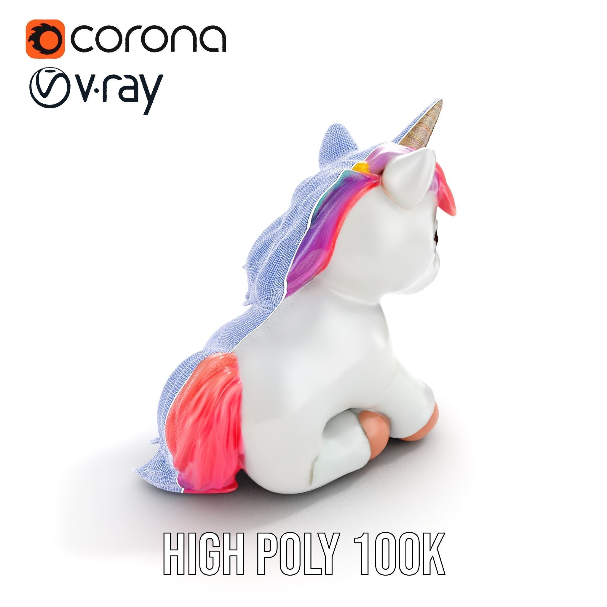 Unicorn Plush Toy Model Pack Low-poly 3D model_32