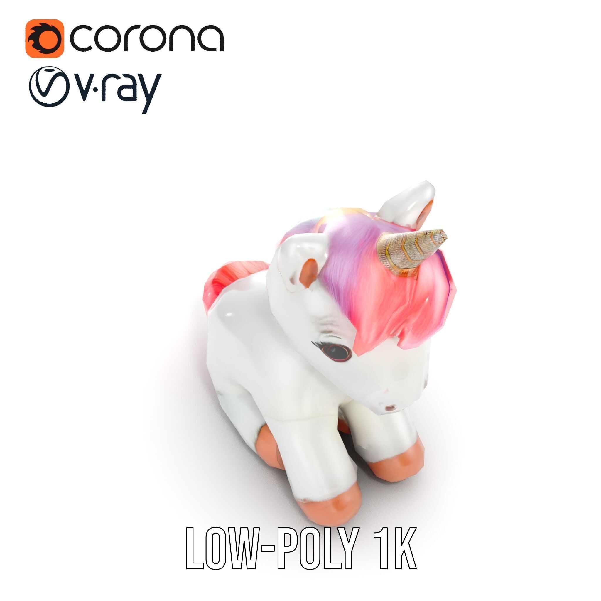 Unicorn Plush Toy Model Pack Low-poly 3D model_16