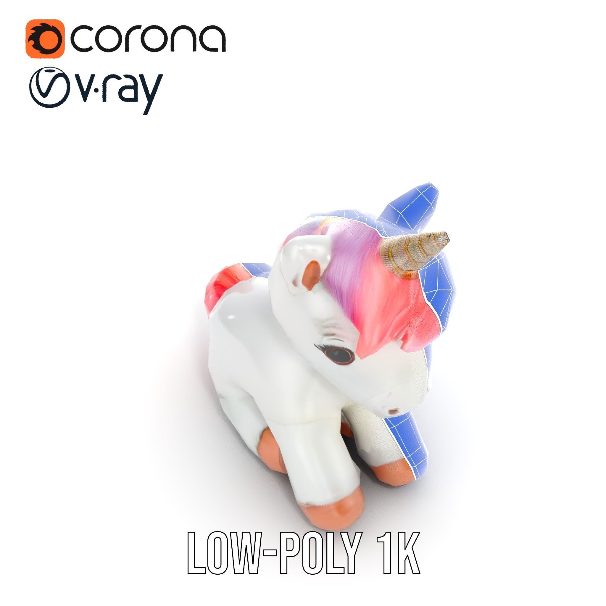 Unicorn Plush Toy Model Pack Low-poly 3D model_25