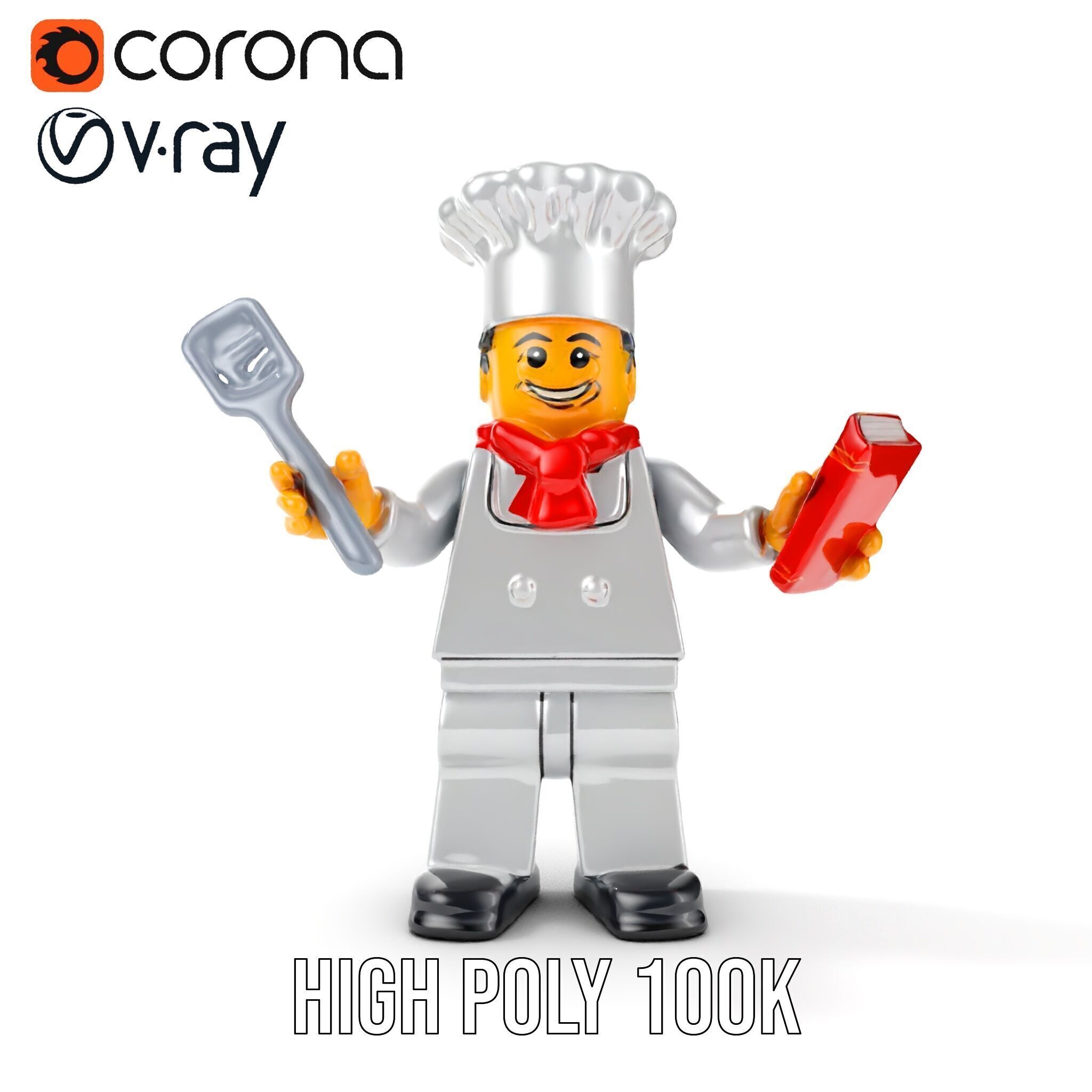 LegoStyle Chef Character Model Fully Rigged and Animated Low-poly 3D model_30