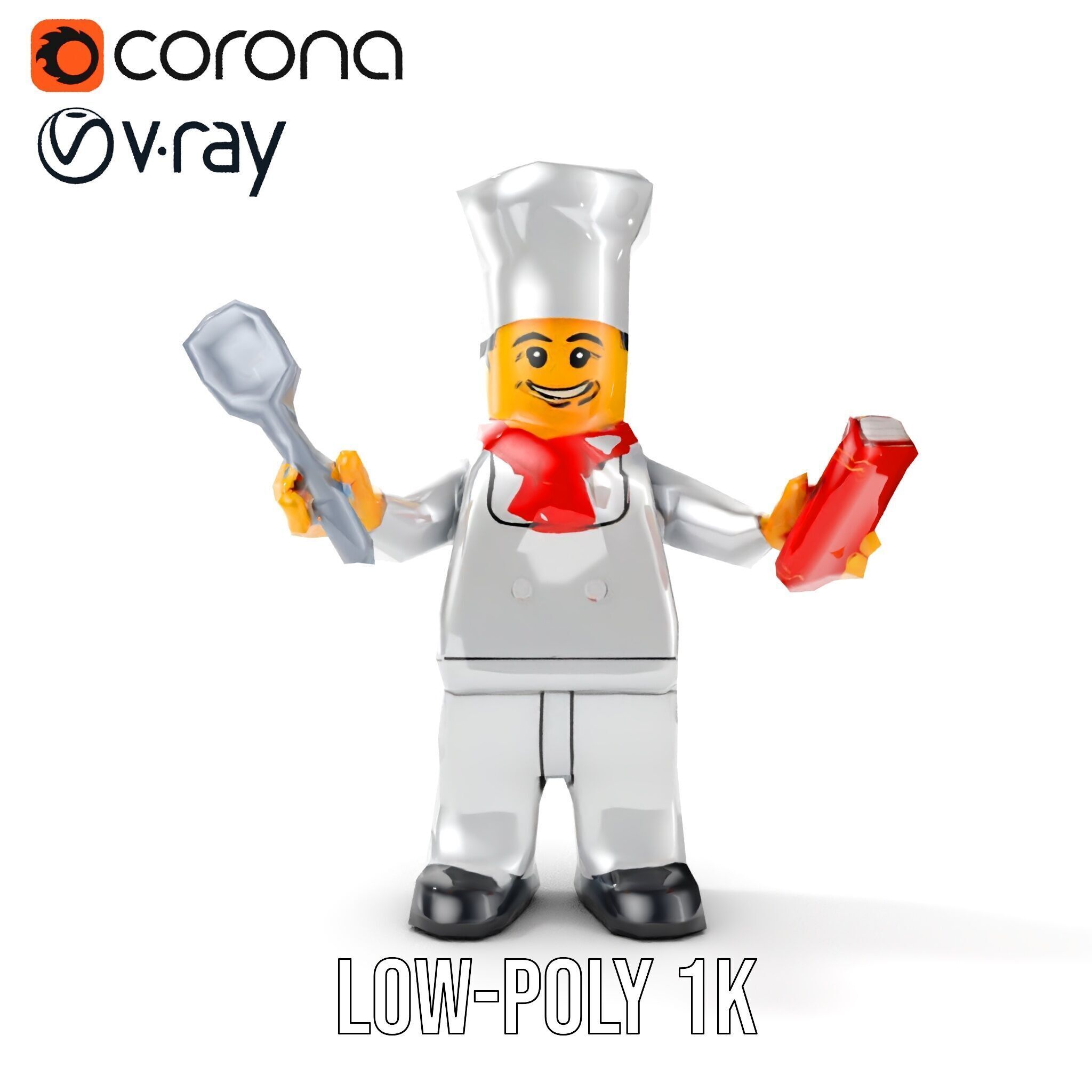 LegoStyle Chef Character Model Fully Rigged and Animated Low-poly 3D model_16