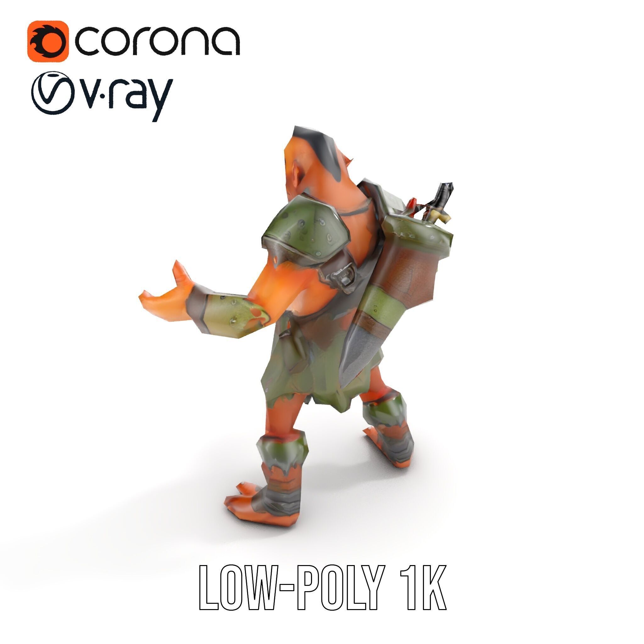 Fierce Goblin Warrior D Model Rigged and Animated Low-poly 3D model_10