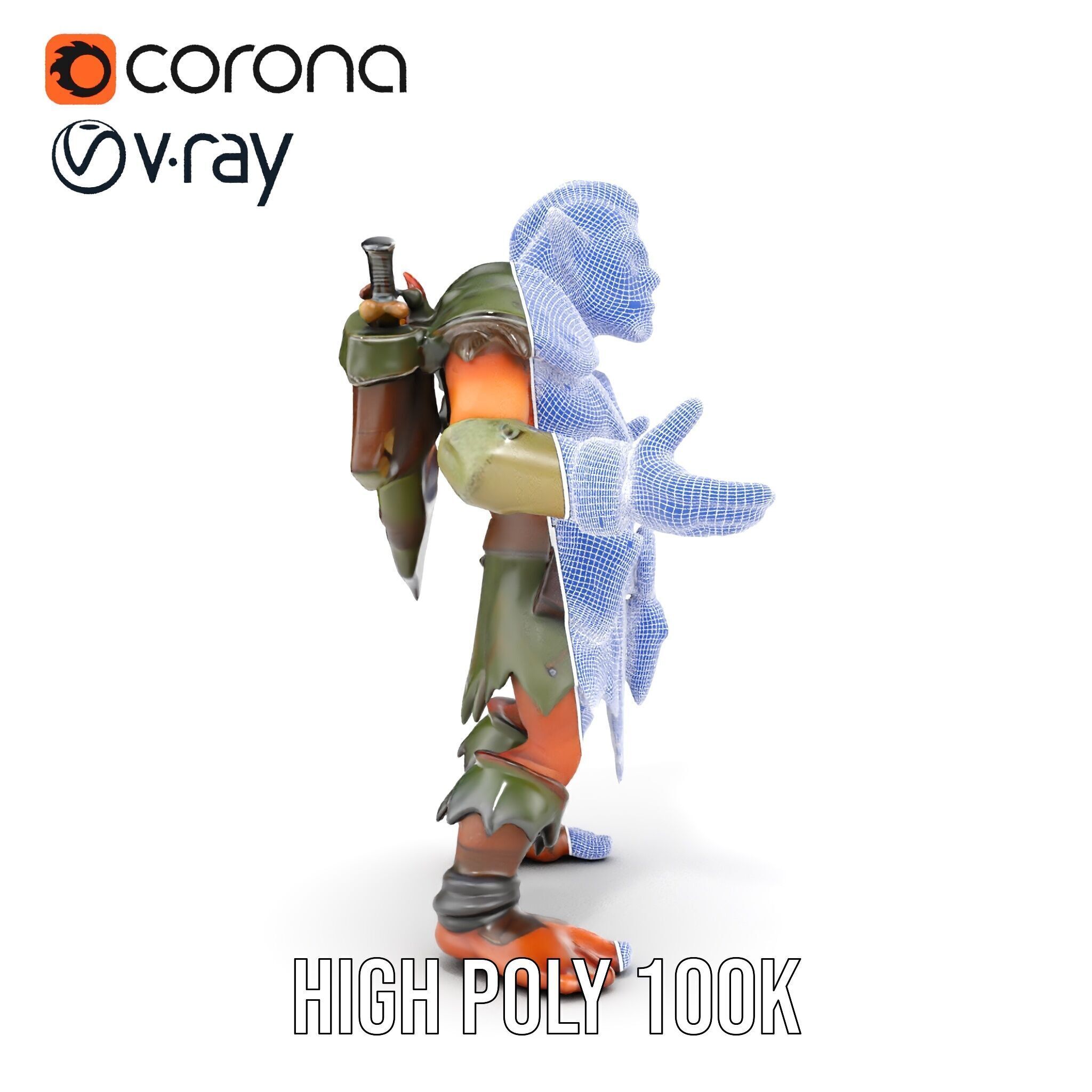 Fierce Goblin Warrior D Model Rigged and Animated Low-poly 3D model_40