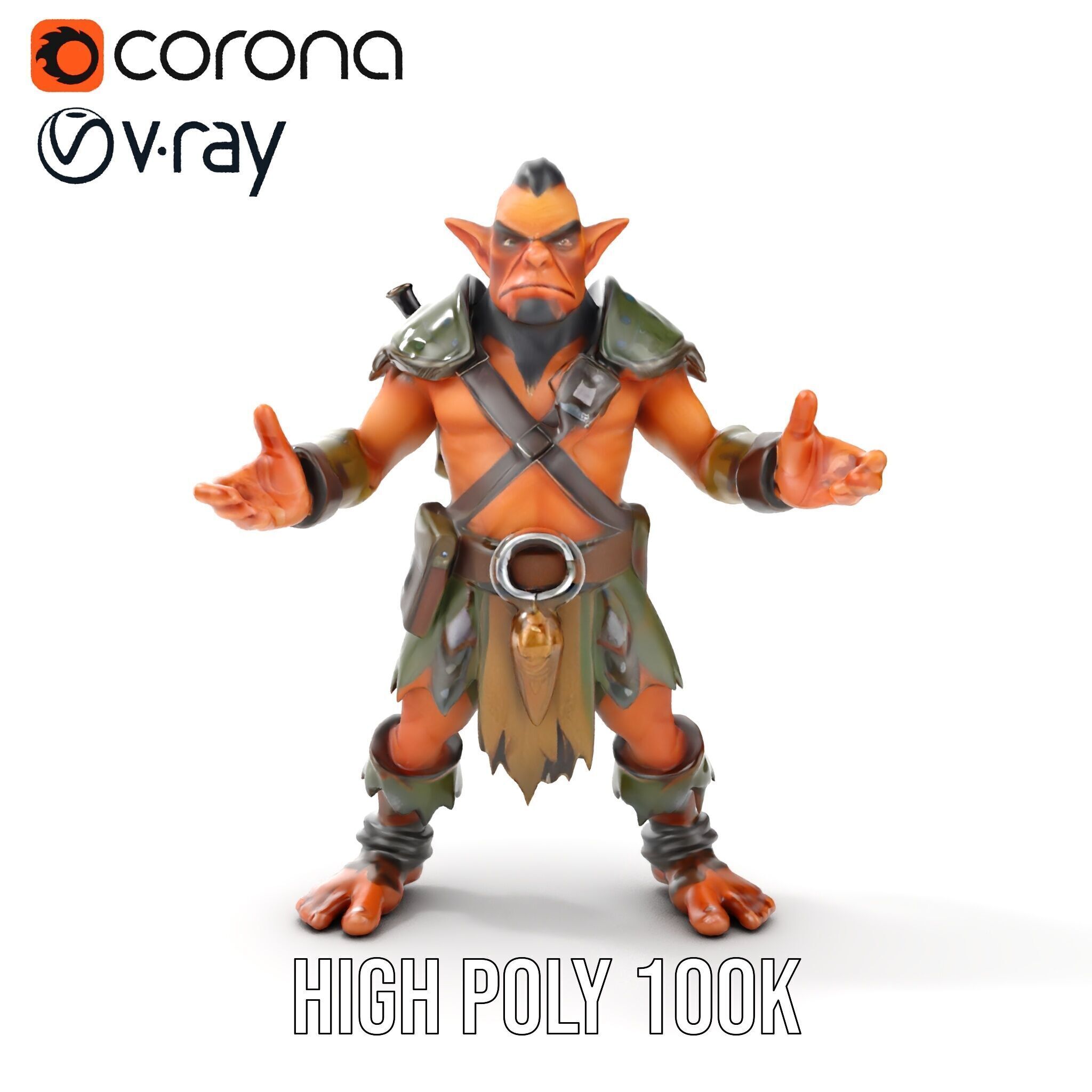 Fierce Goblin Warrior D Model Rigged and Animated Low-poly 3D model_27