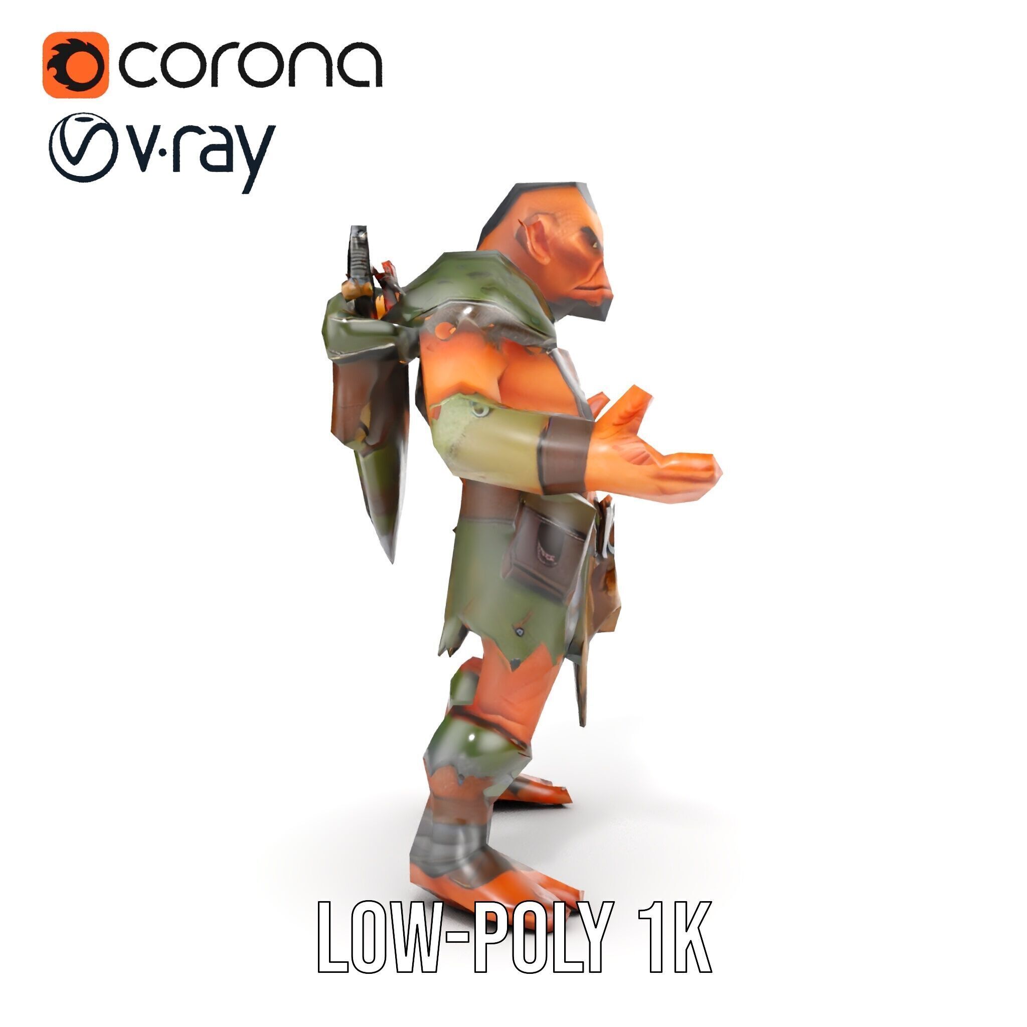 Fierce Goblin Warrior D Model Rigged and Animated Low-poly 3D model_16