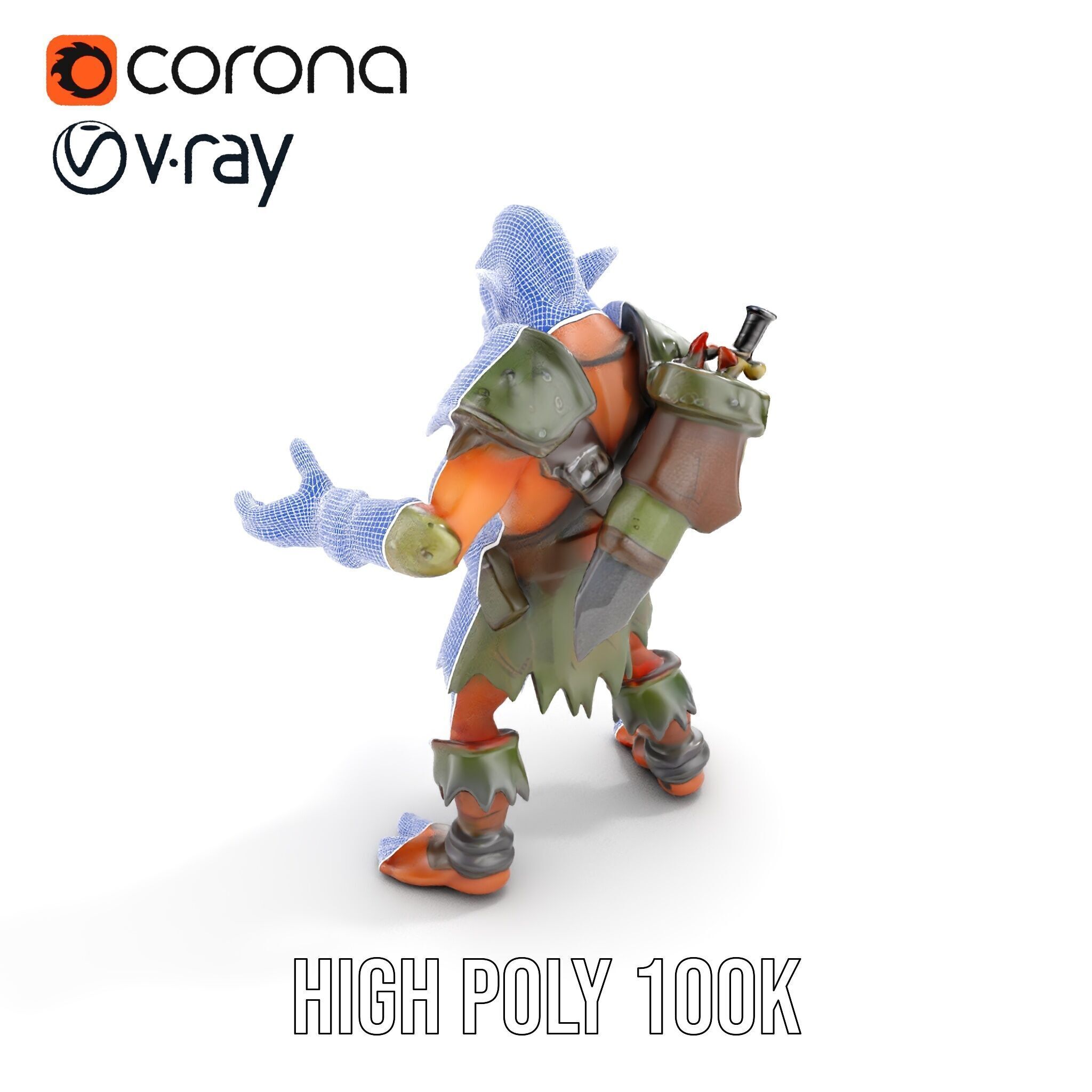 Fierce Goblin Warrior D Model Rigged and Animated Low-poly 3D model_24