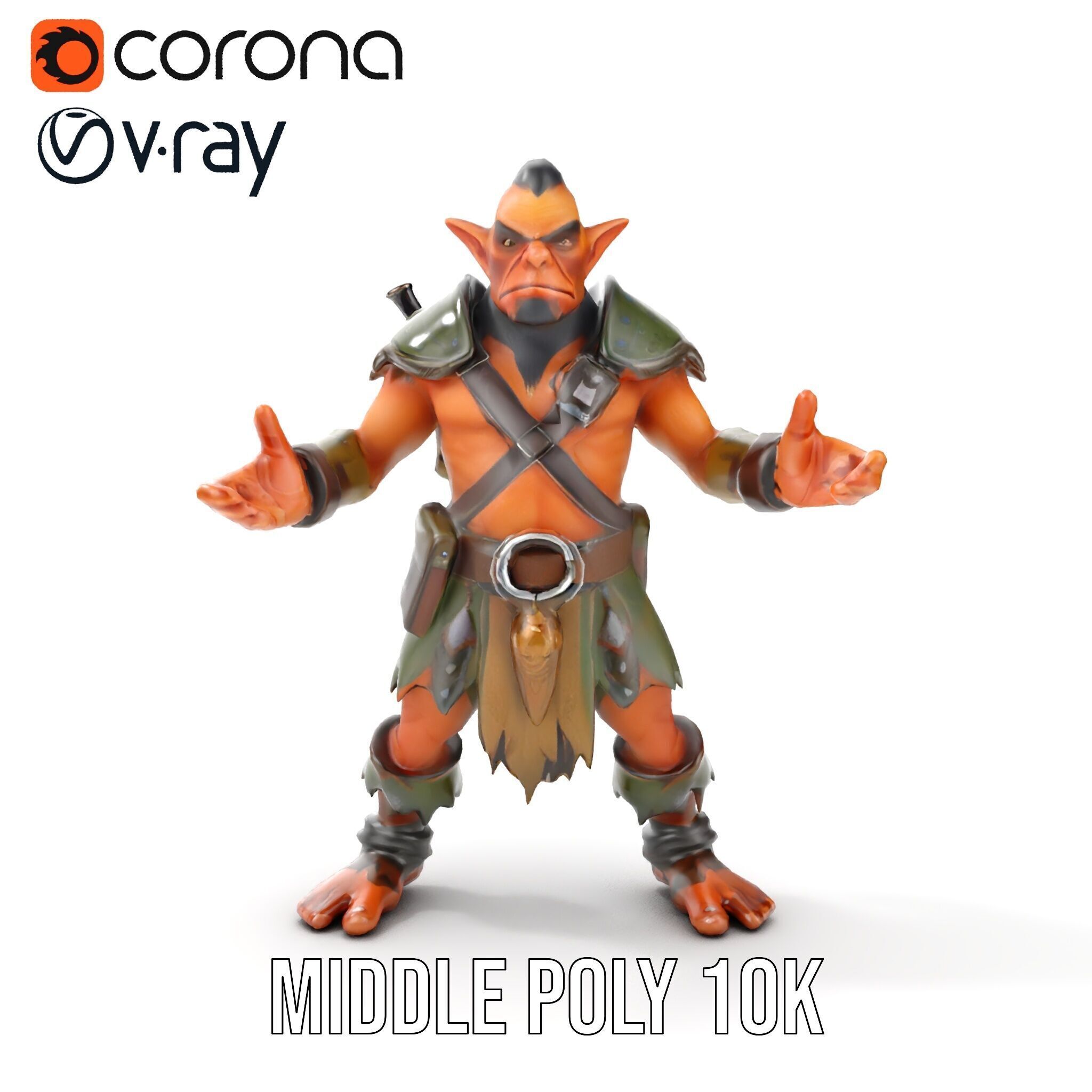 Fierce Goblin Warrior D Model Rigged and Animated Low-poly 3D model_25