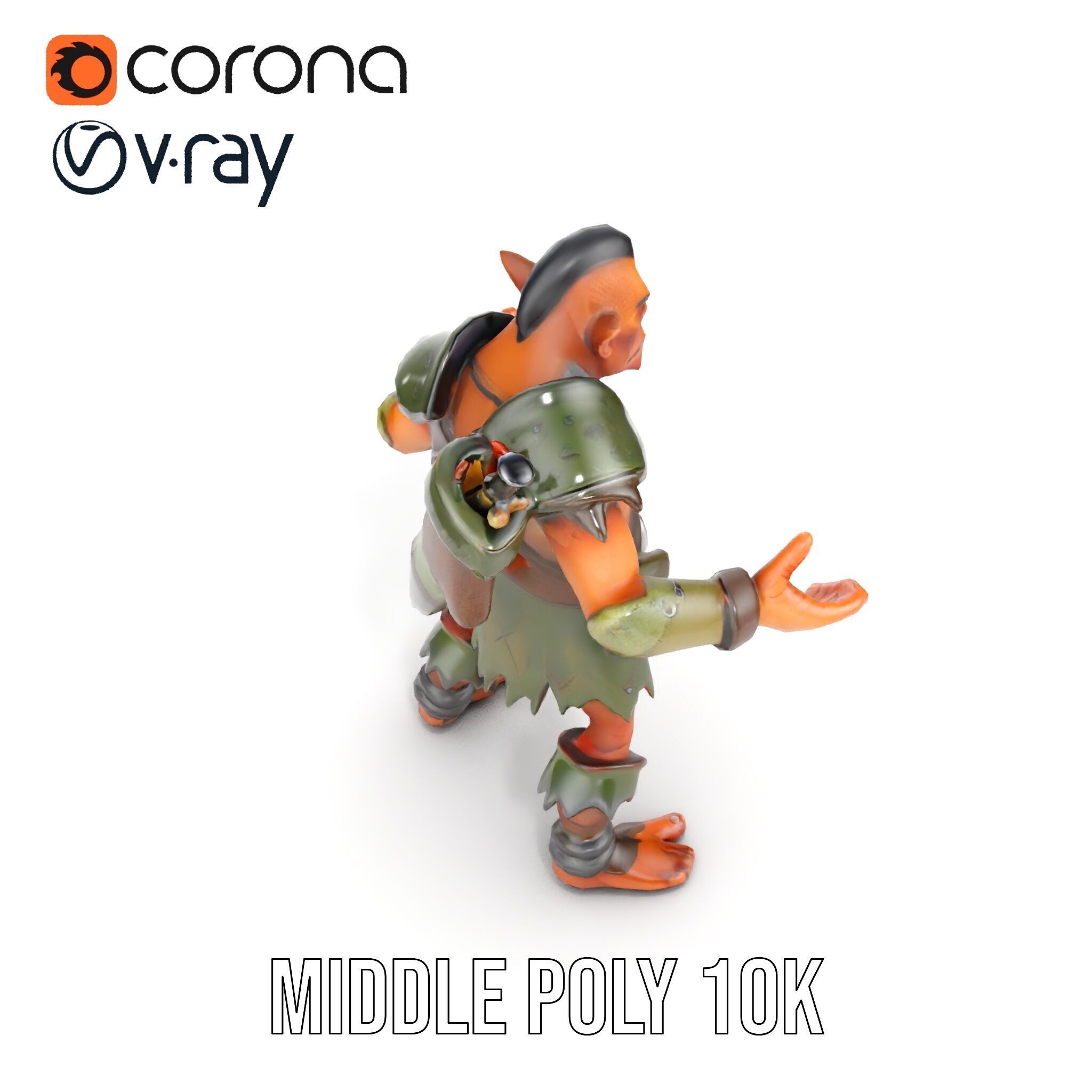 Fierce Goblin Warrior D Model Rigged and Animated Low-poly 3D model_12
