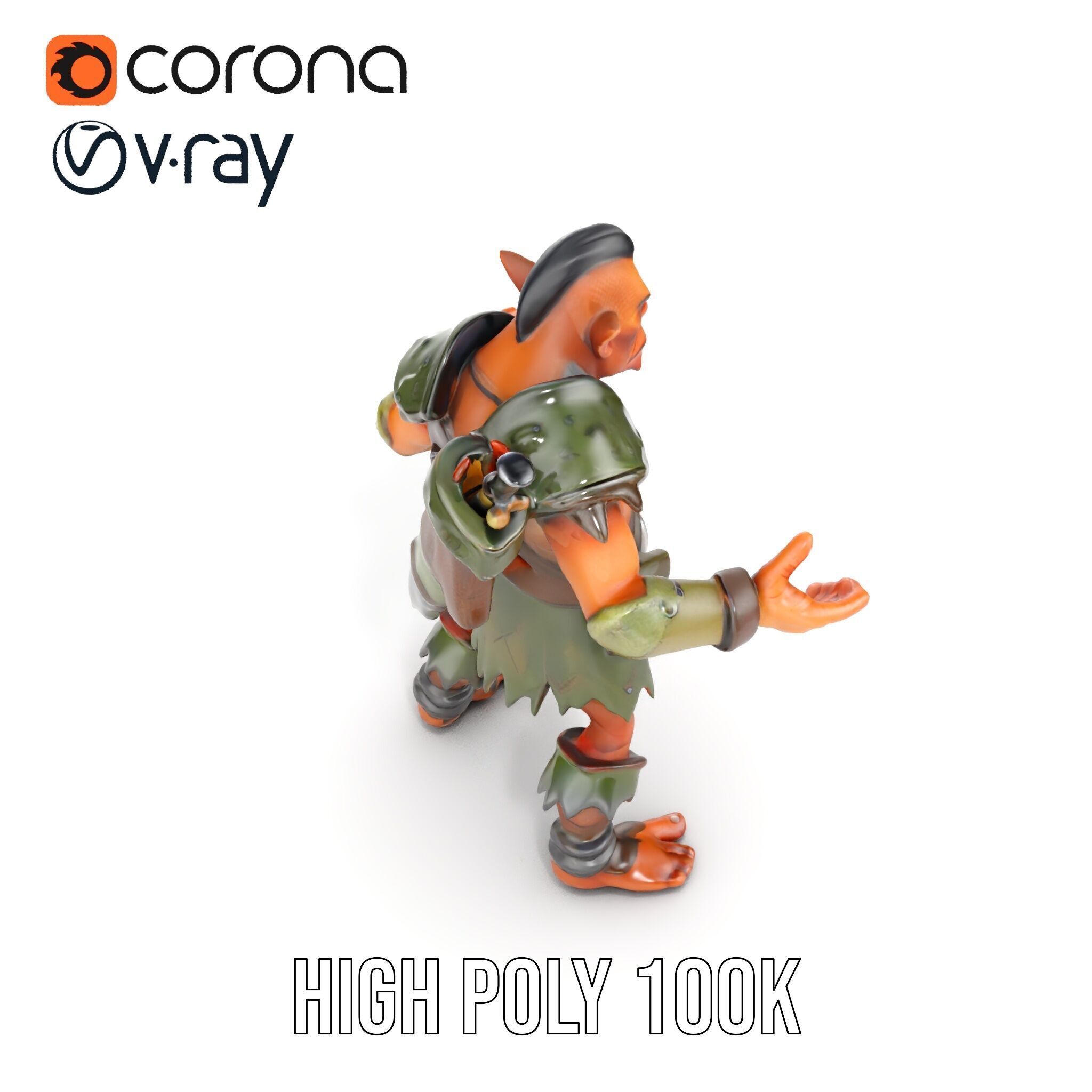 Fierce Goblin Warrior D Model Rigged and Animated Low-poly 3D model_21