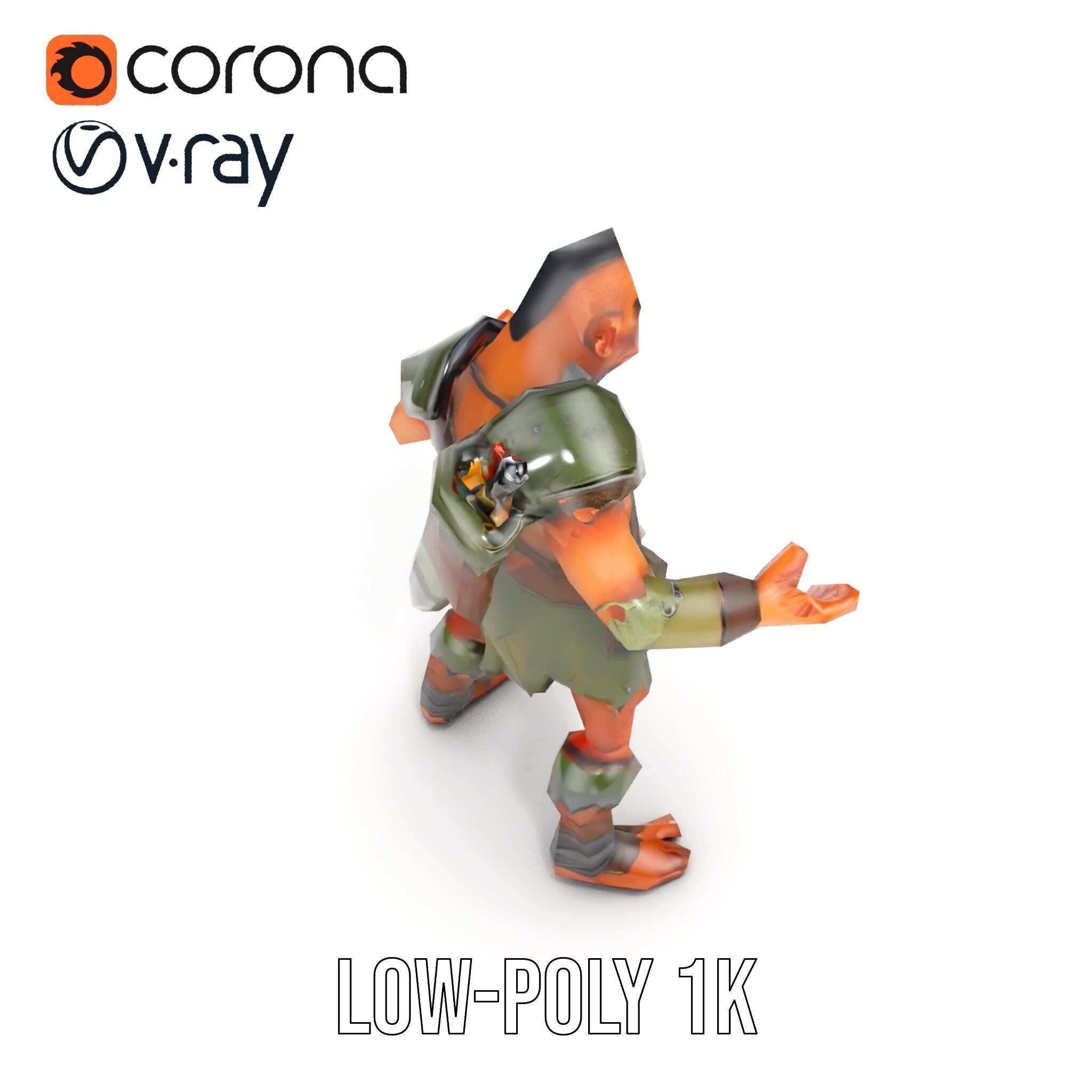 Fierce Goblin Warrior D Model Rigged and Animated Low-poly 3D model_29