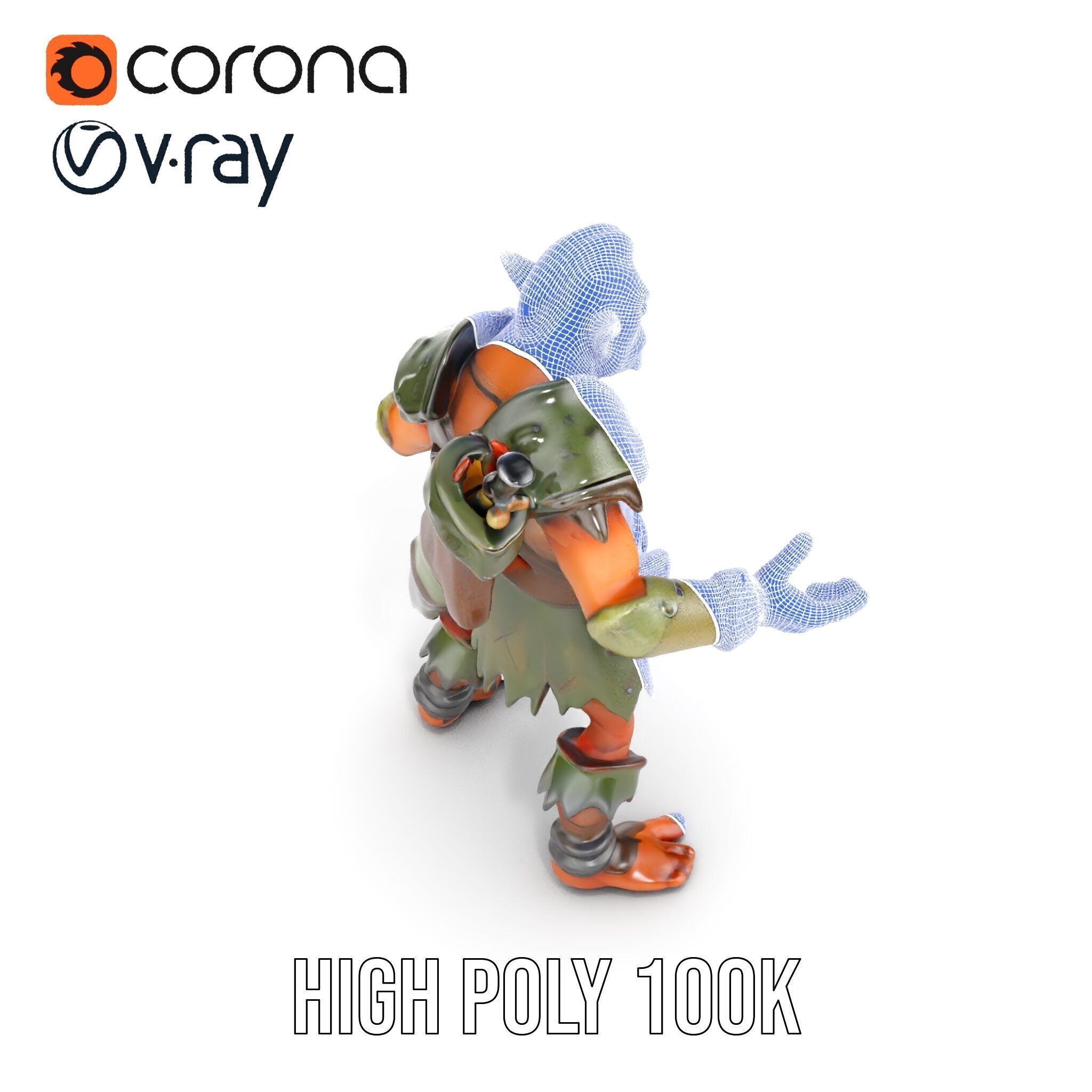 Fierce Goblin Warrior D Model Rigged and Animated Low-poly 3D model_35