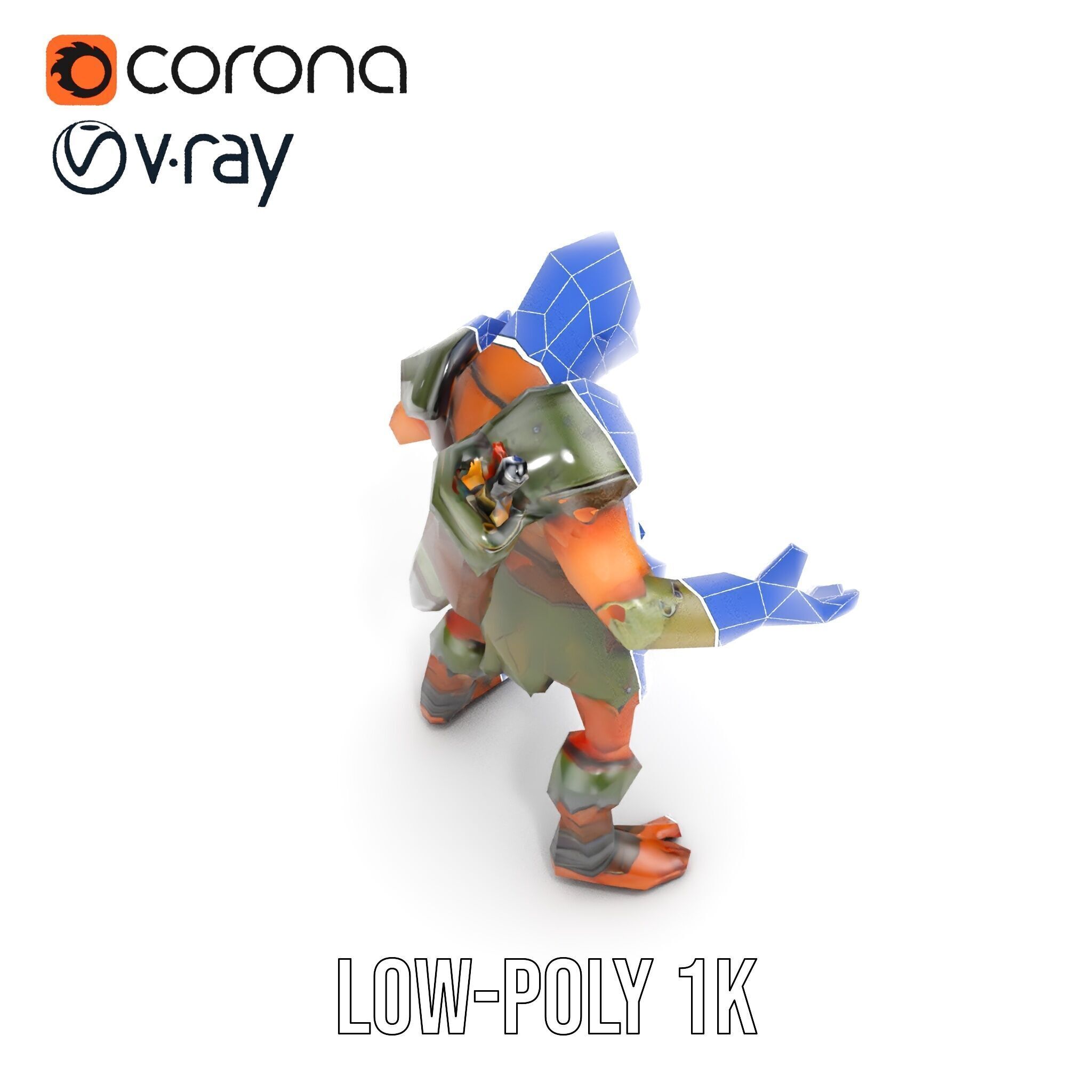 Fierce Goblin Warrior D Model Rigged and Animated Low-poly 3D model_13