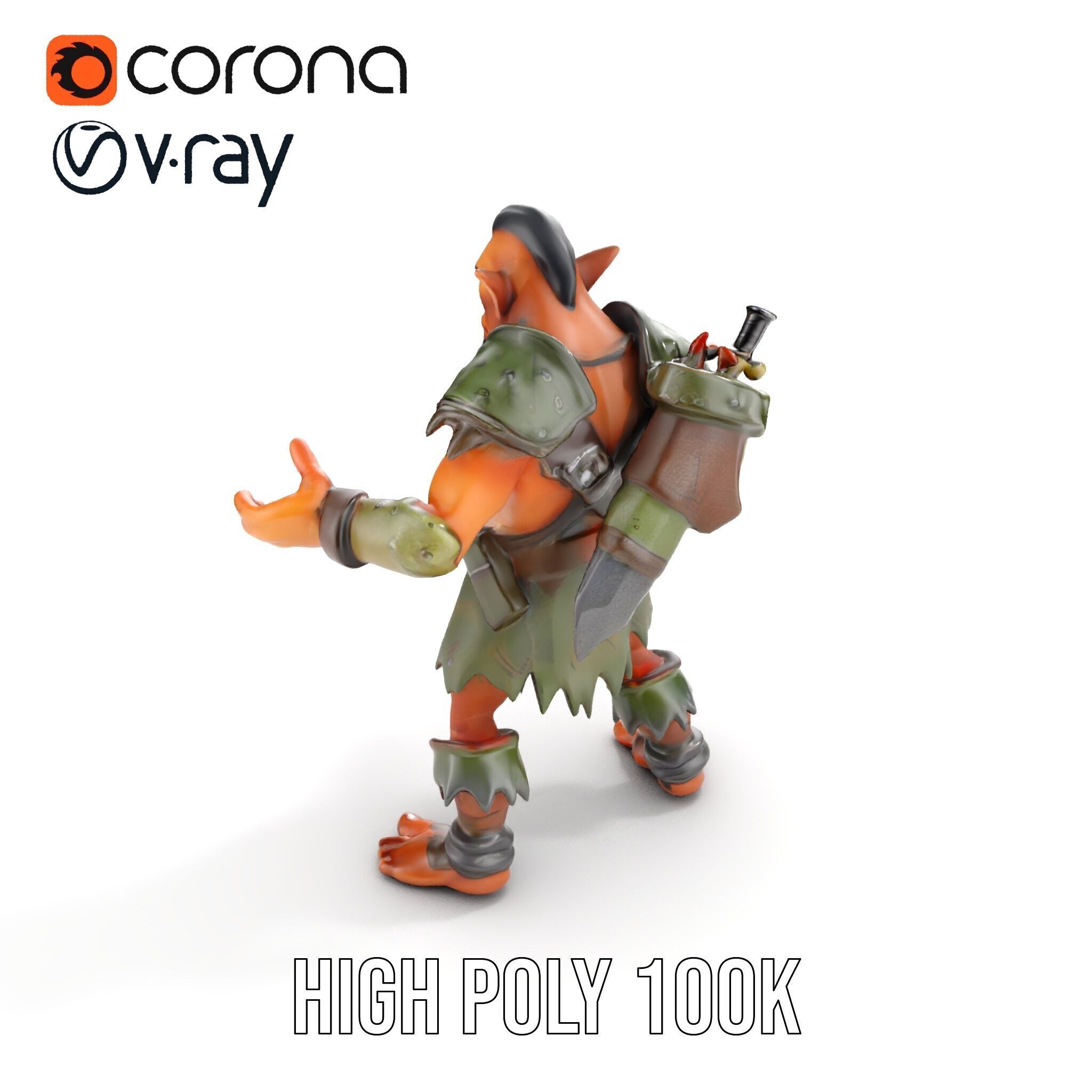 Fierce Goblin Warrior D Model Rigged and Animated Low-poly 3D model_37
