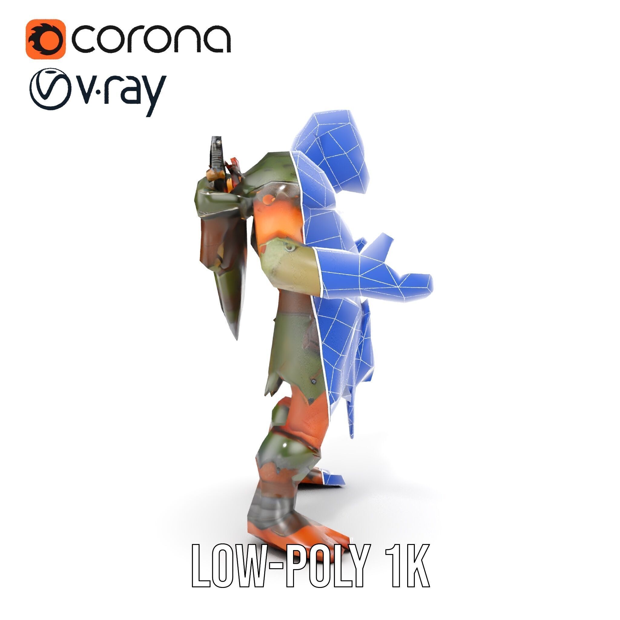 Fierce Goblin Warrior D Model Rigged and Animated Low-poly 3D model_32