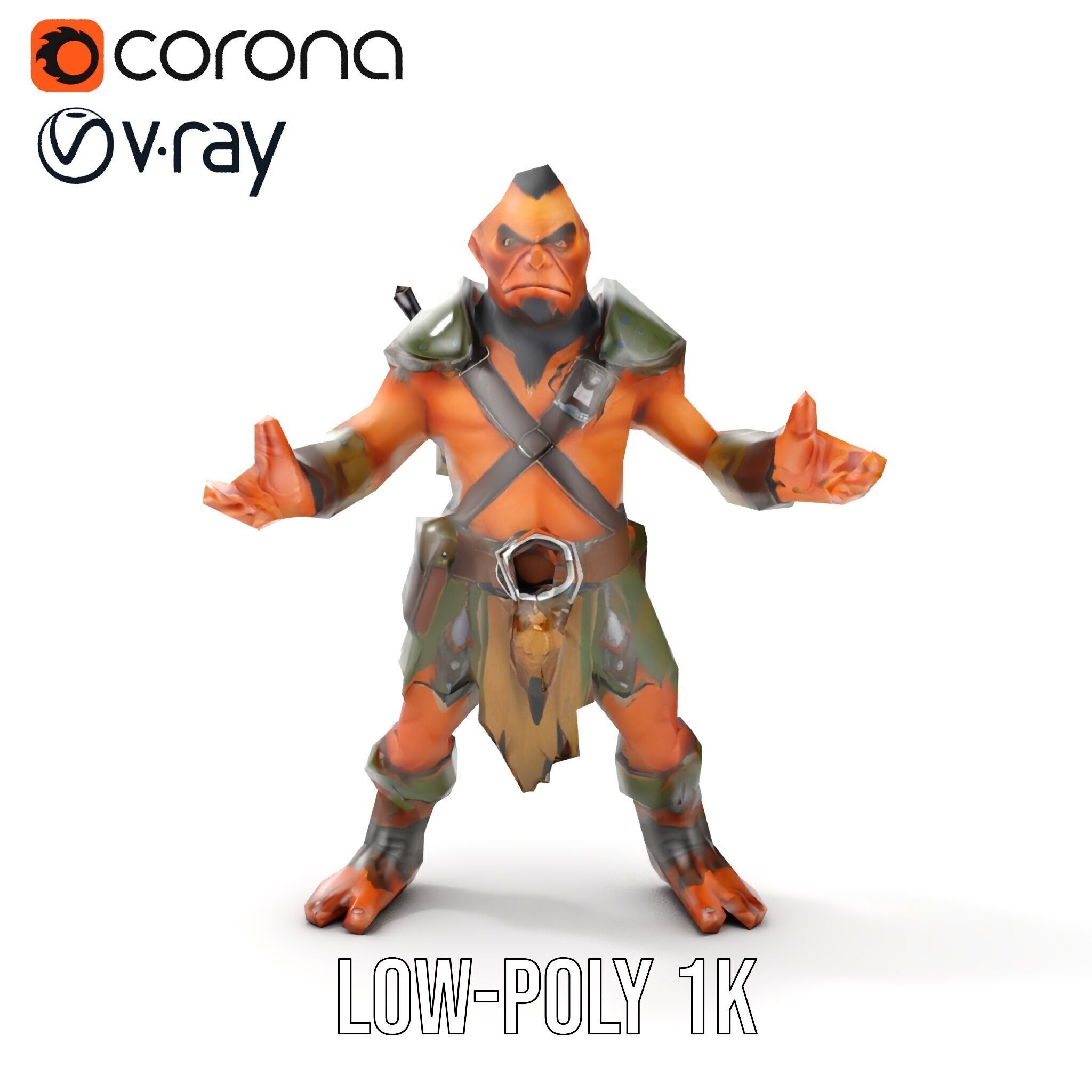 Fierce Goblin Warrior D Model Rigged and Animated Low-poly 3D model_23