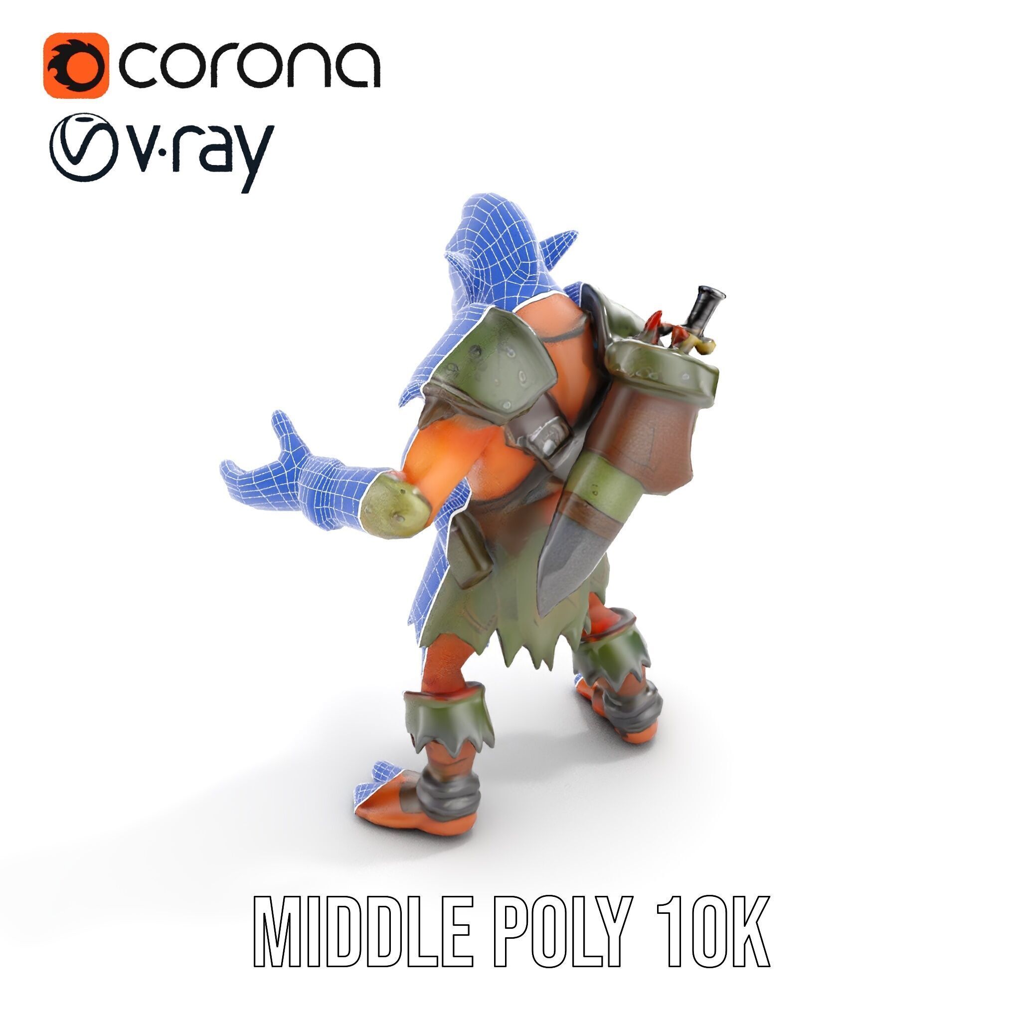 Fierce Goblin Warrior D Model Rigged and Animated Low-poly 3D model_31