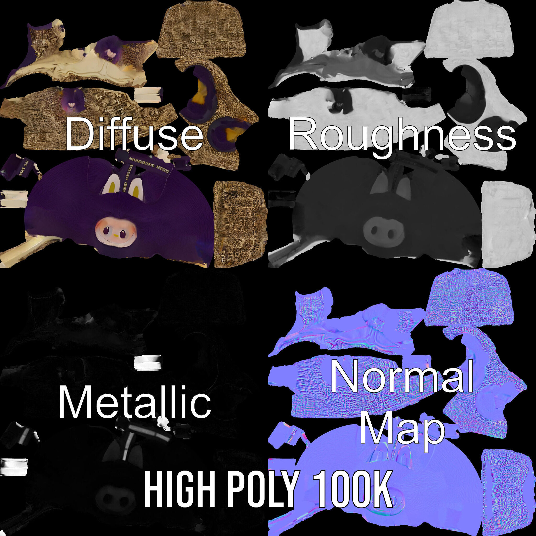 Purple Monster Keychain Model Pack for Games and Animation Low-poly 3D model_3