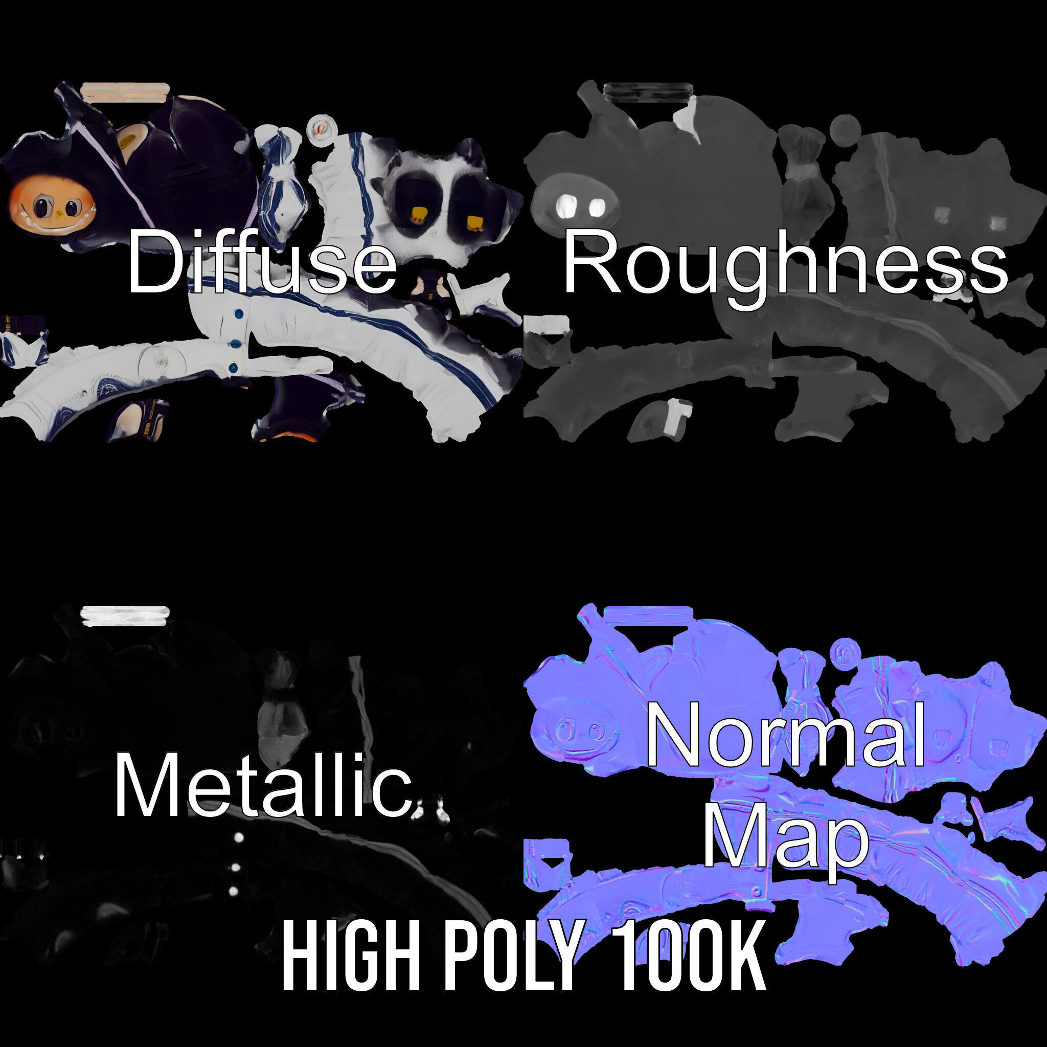 Cute Bunny Keychain Character Model Pack Low-poly 3D model_3