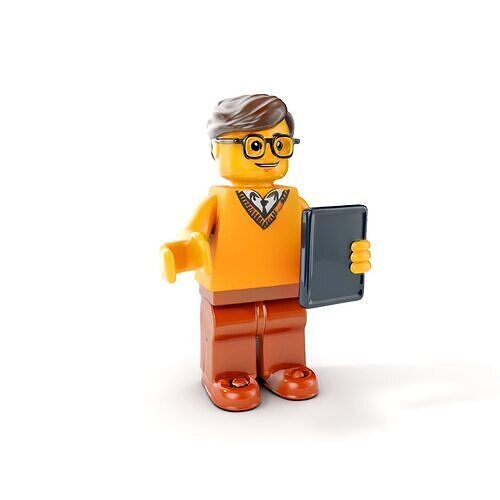 LegoInspired Teacher with Tablet Character Rigged and Animated Low-poly 3D model