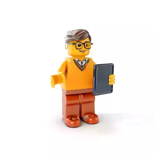 LegoInspired Teacher with Tablet Character Rigged and Animated Low-poly 3D model