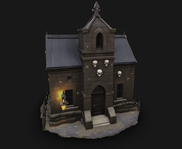 Haunted Gothic House 3D Model Stylized Horror Building Skulls Free low-poly 3D model