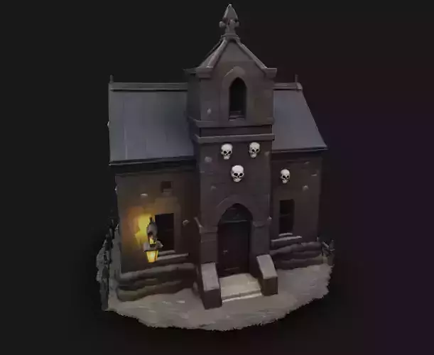 Haunted Gothic House 3D Model Stylized Horror Building Skulls