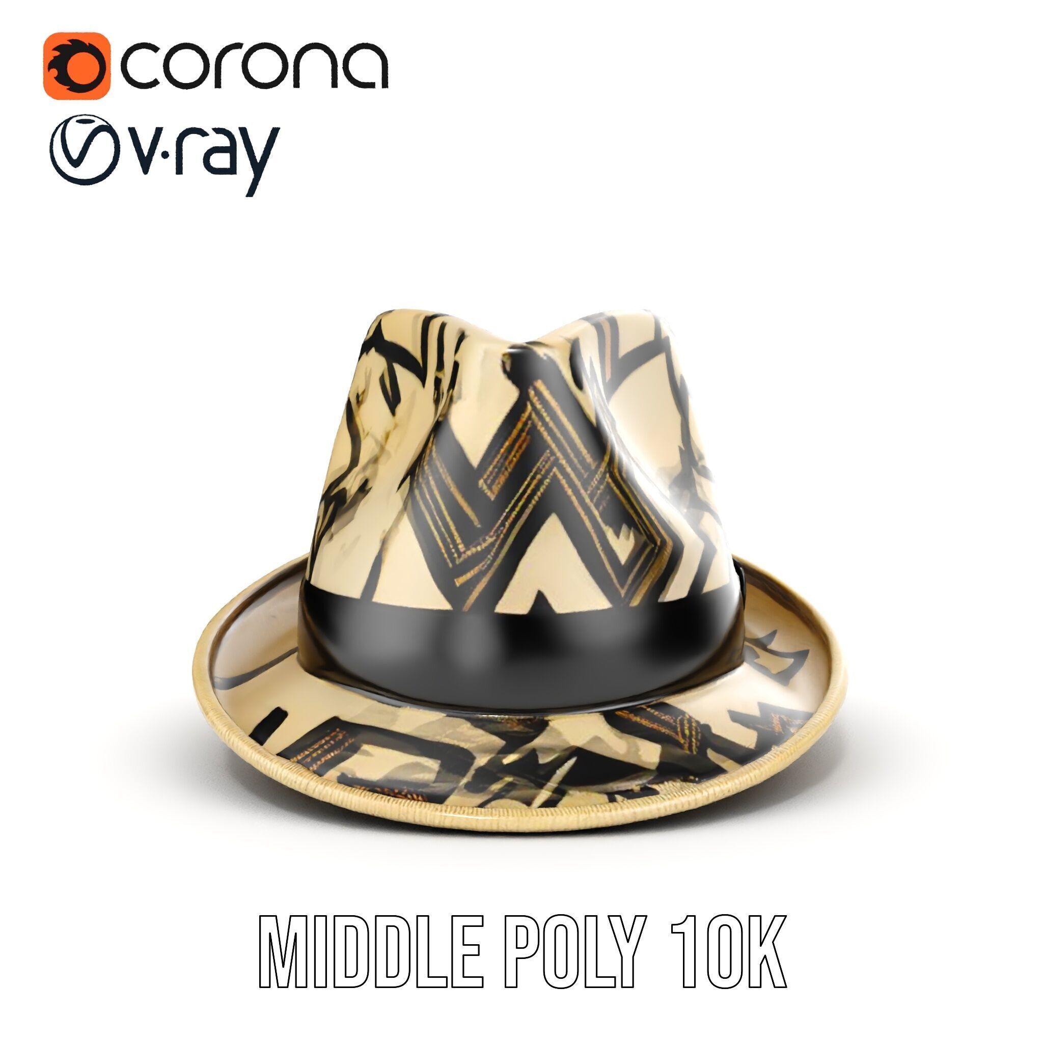 Geometric Pattern Fedora Hat Model Pack Low-poly 3D model_19