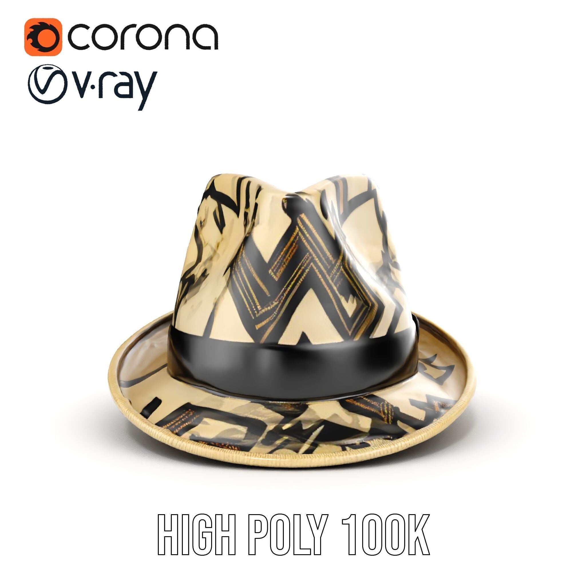 Geometric Pattern Fedora Hat Model Pack Low-poly 3D model_36