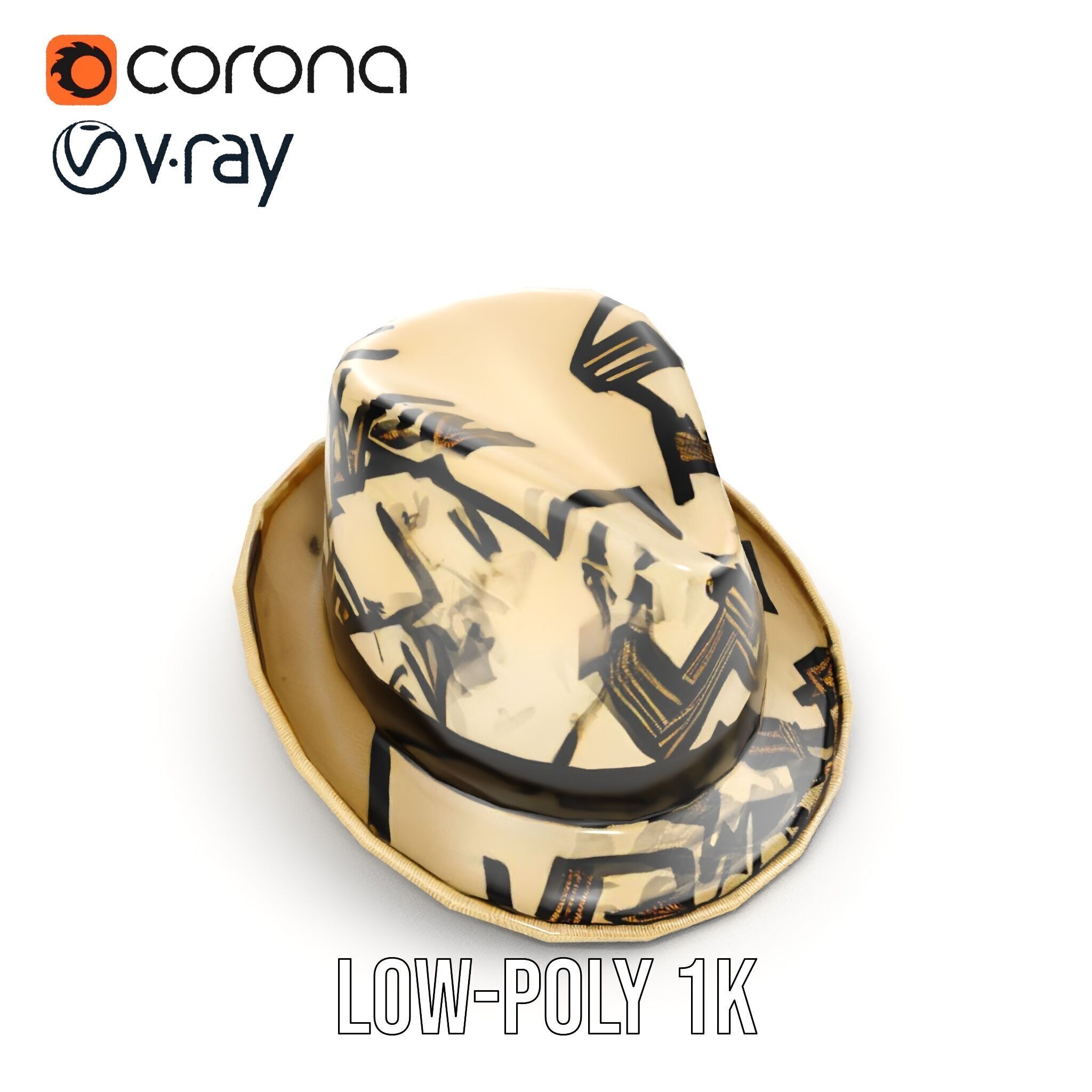 Geometric Pattern Fedora Hat Model Pack Low-poly 3D model_26