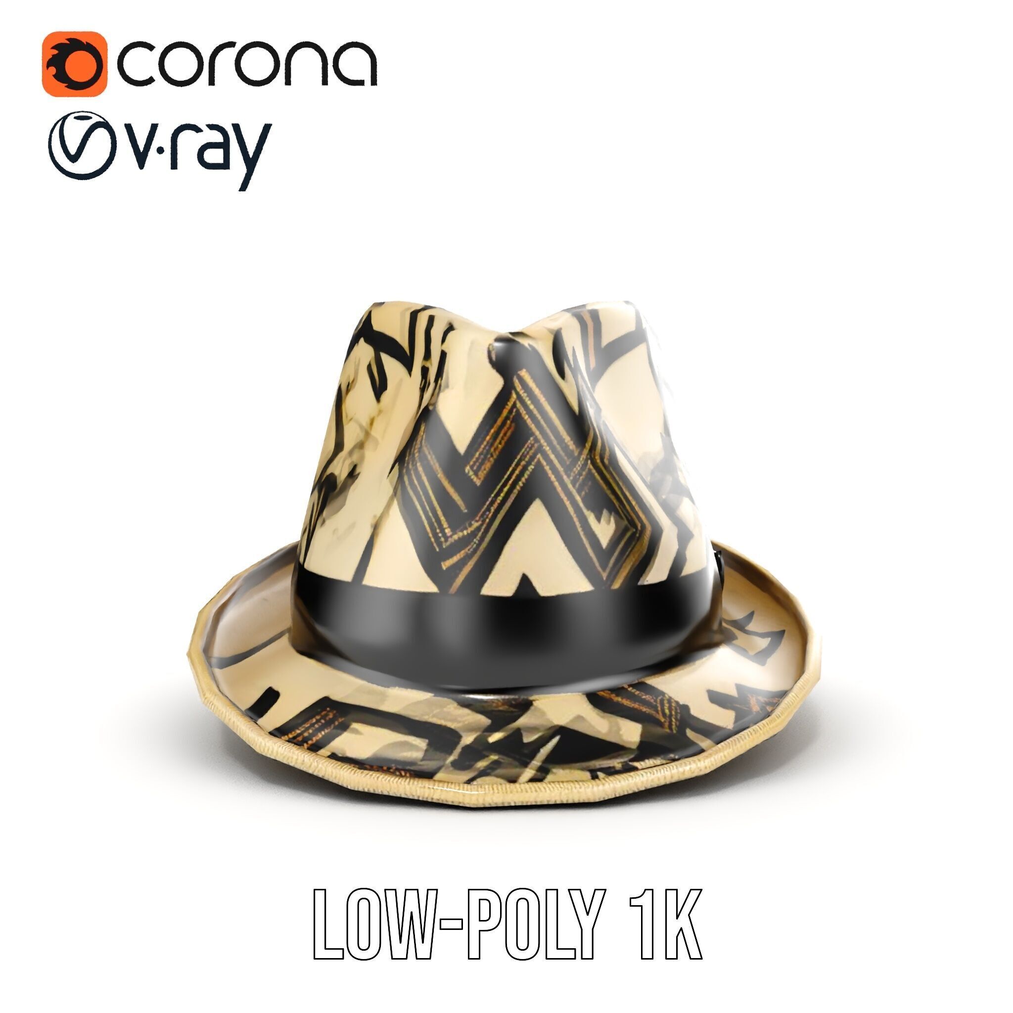 Geometric Pattern Fedora Hat Model Pack Low-poly 3D model_13