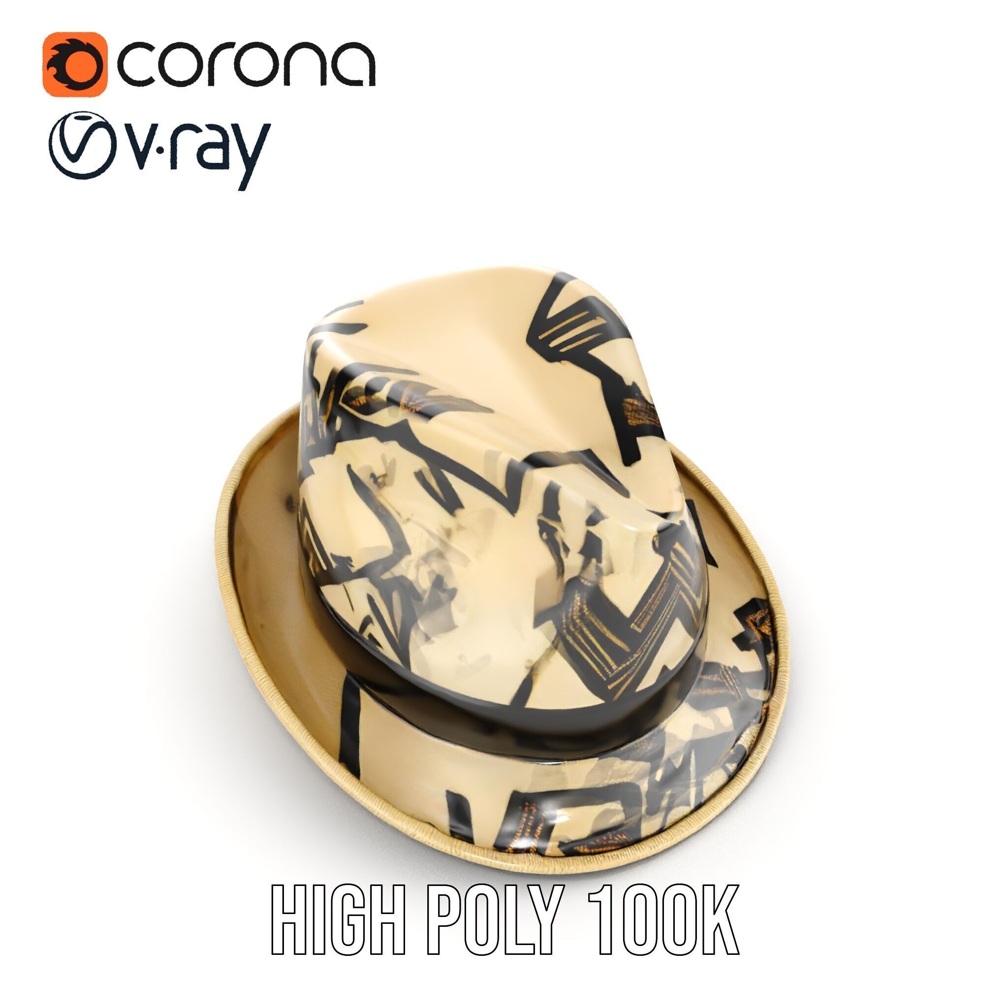 Geometric Pattern Fedora Hat Model Pack Low-poly 3D model_30