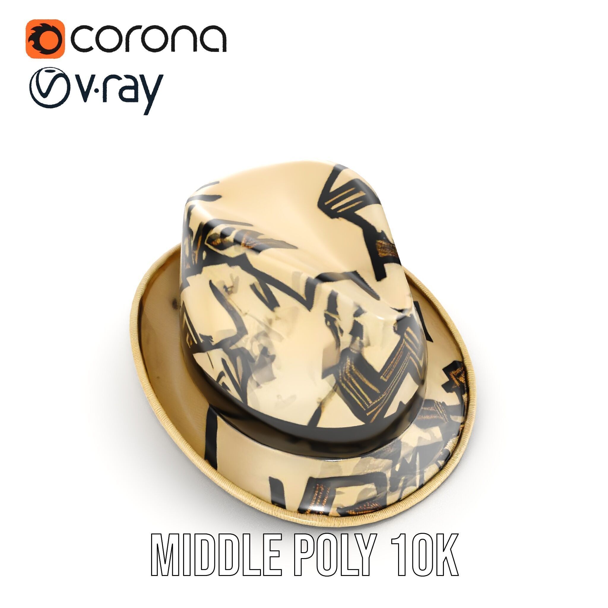 Geometric Pattern Fedora Hat Model Pack Low-poly 3D model_12