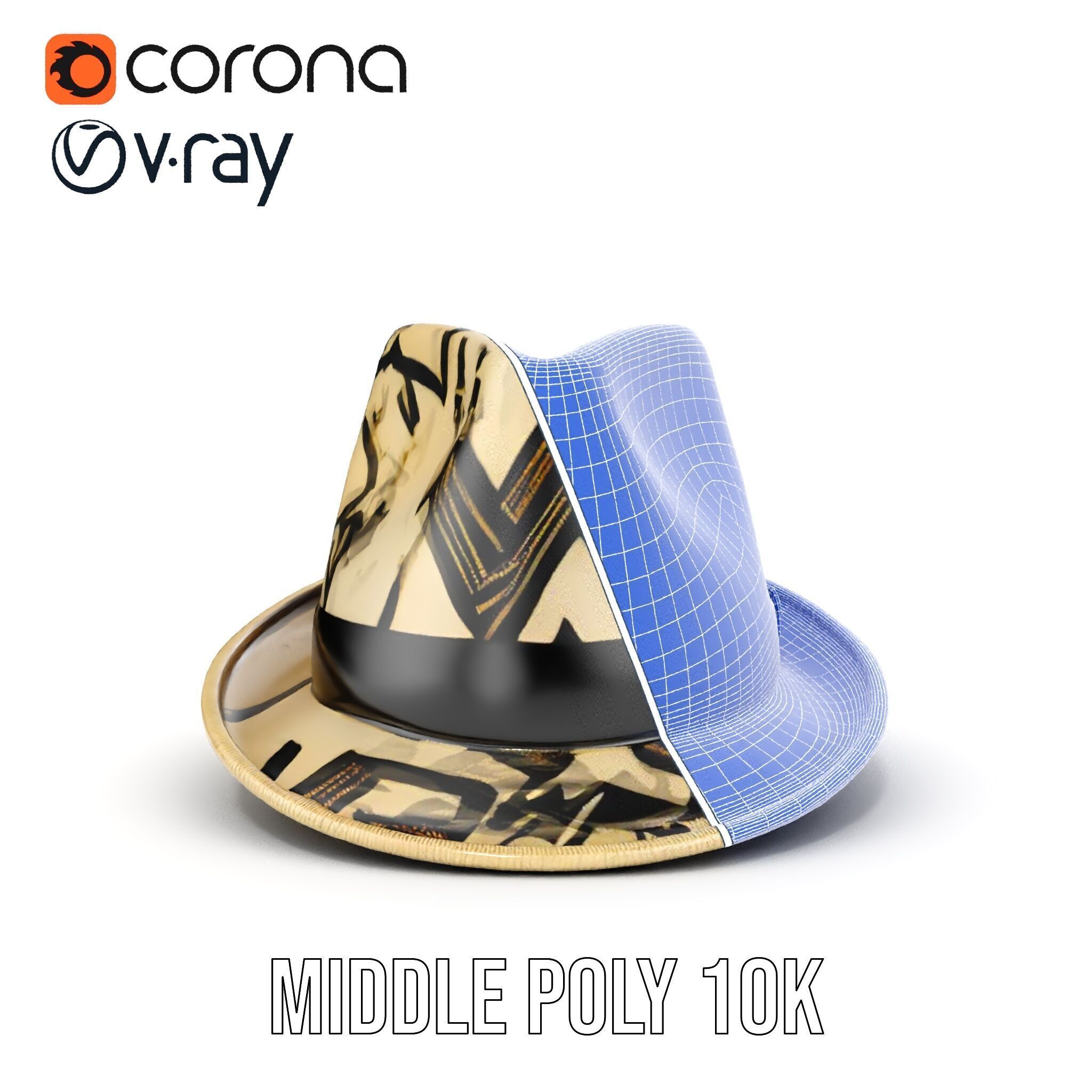 Geometric Pattern Fedora Hat Model Pack Low-poly 3D model_25