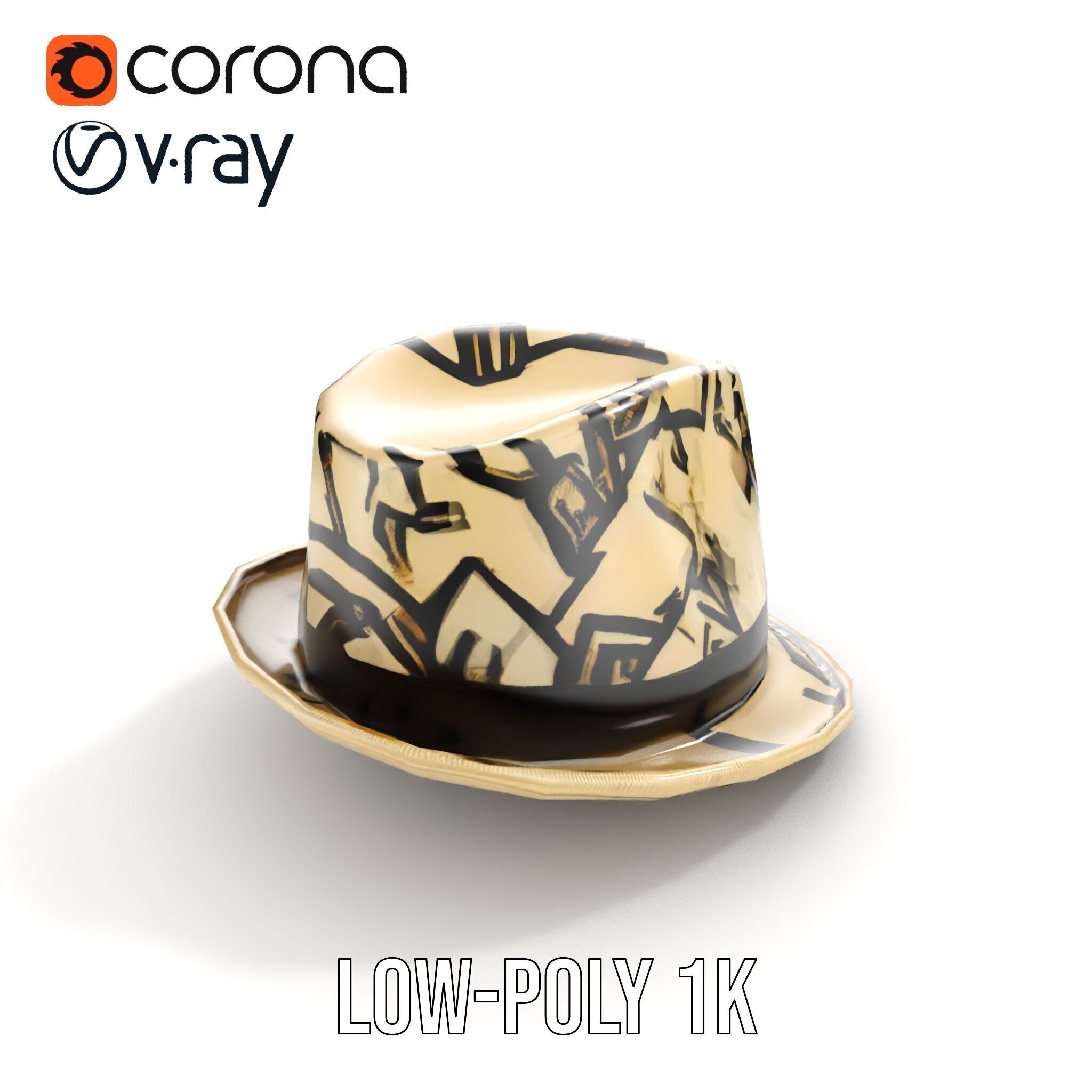 Geometric Pattern Fedora Hat Model Pack Low-poly 3D model_16