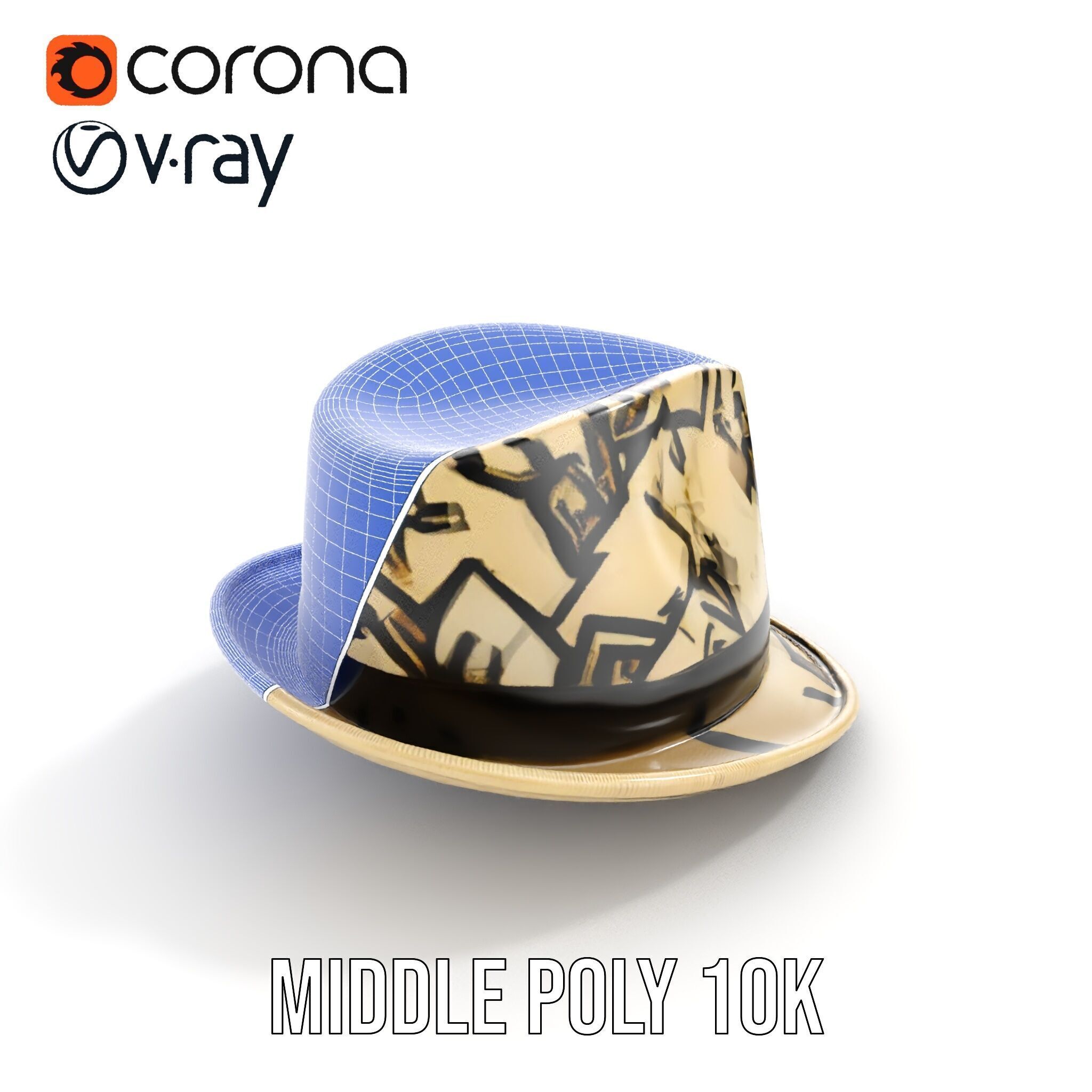 Geometric Pattern Fedora Hat Model Pack Low-poly 3D model_17