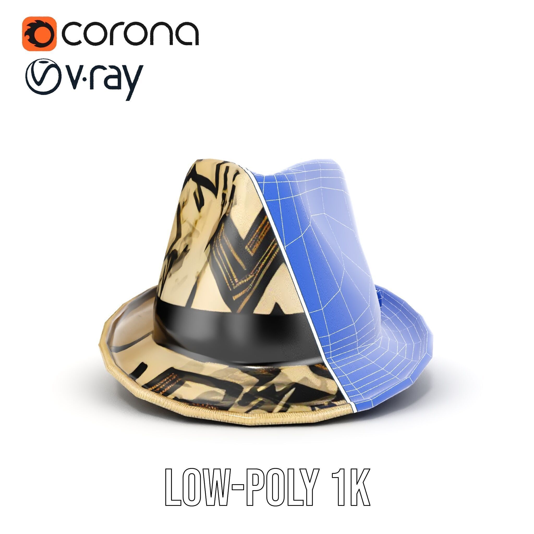 Geometric Pattern Fedora Hat Model Pack Low-poly 3D model_29