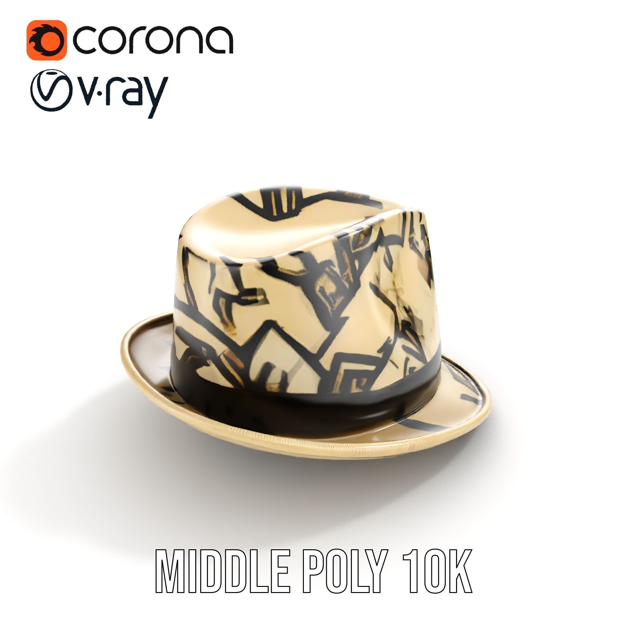 Geometric Pattern Fedora Hat Model Pack Low-poly 3D model_6