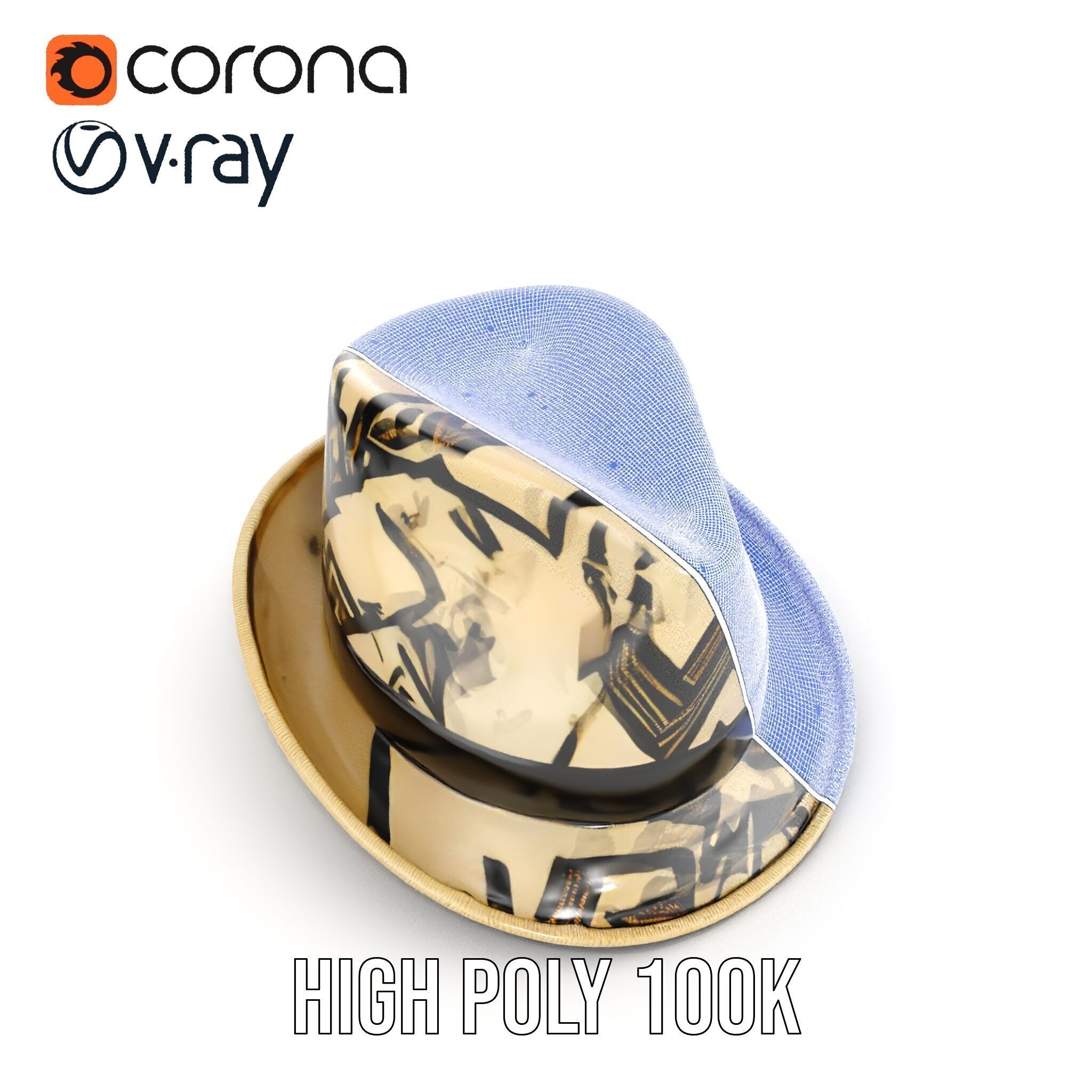 Geometric Pattern Fedora Hat Model Pack Low-poly 3D model_27