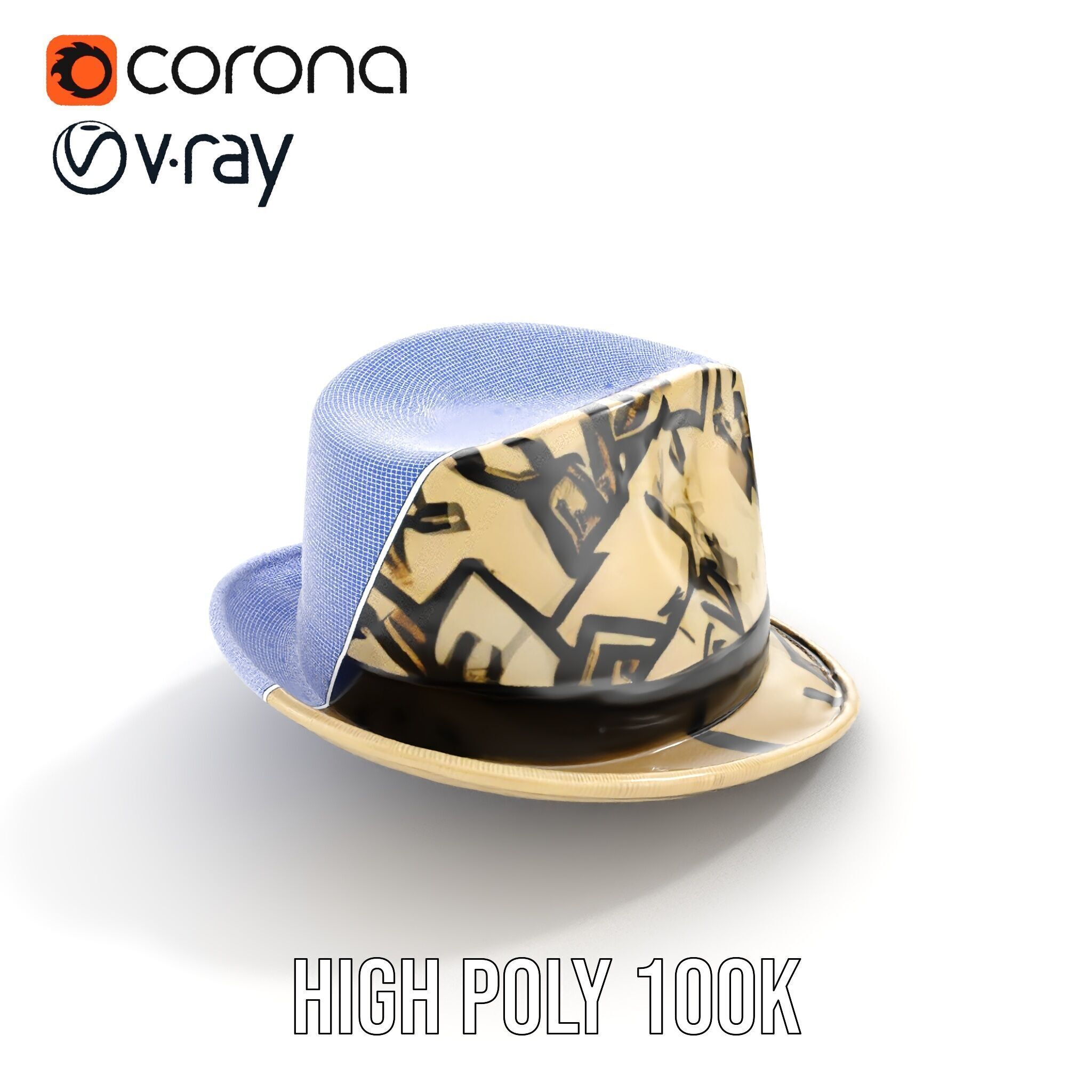 Geometric Pattern Fedora Hat Model Pack Low-poly 3D model_35