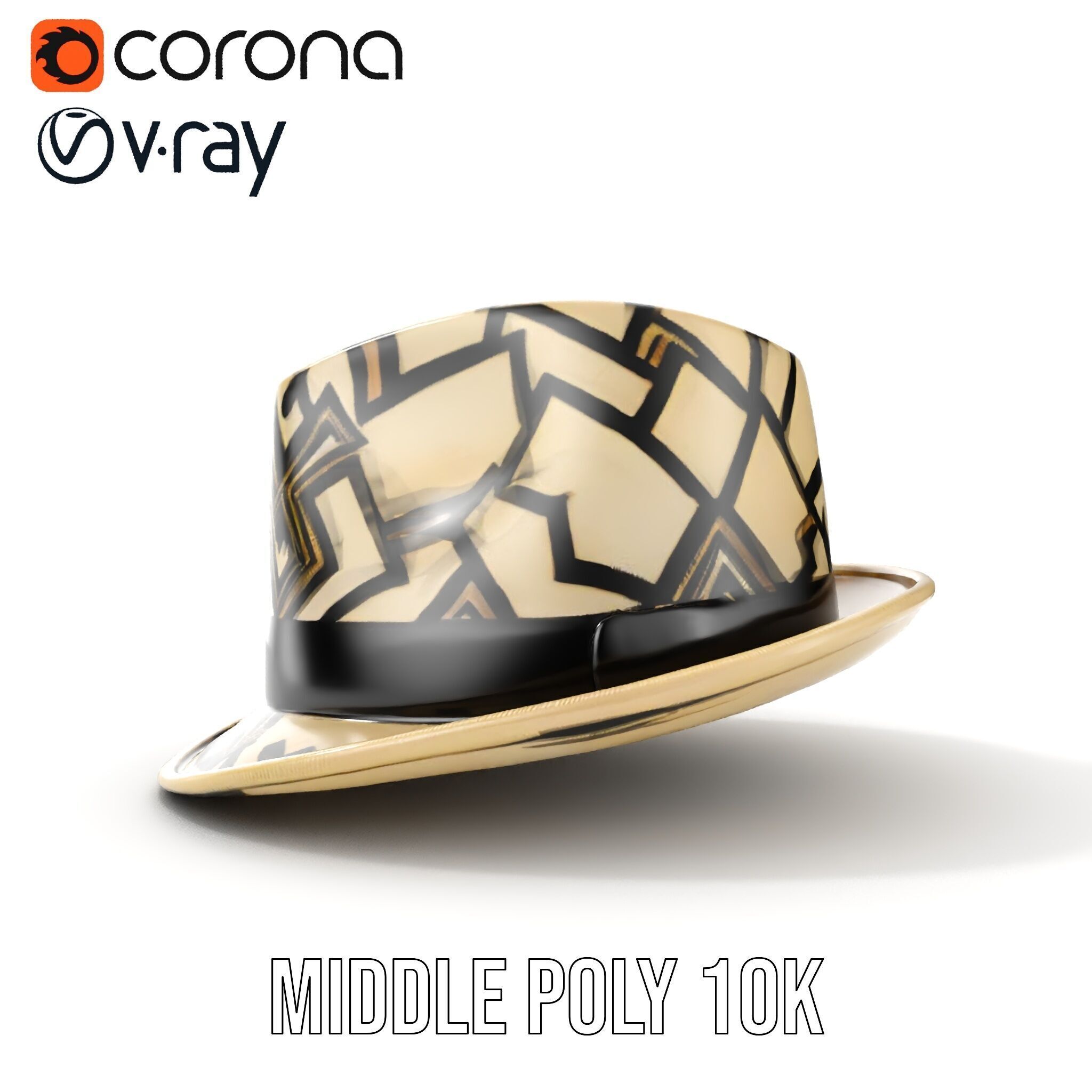Geometric Pattern Fedora Hat Model Pack Low-poly 3D model_15