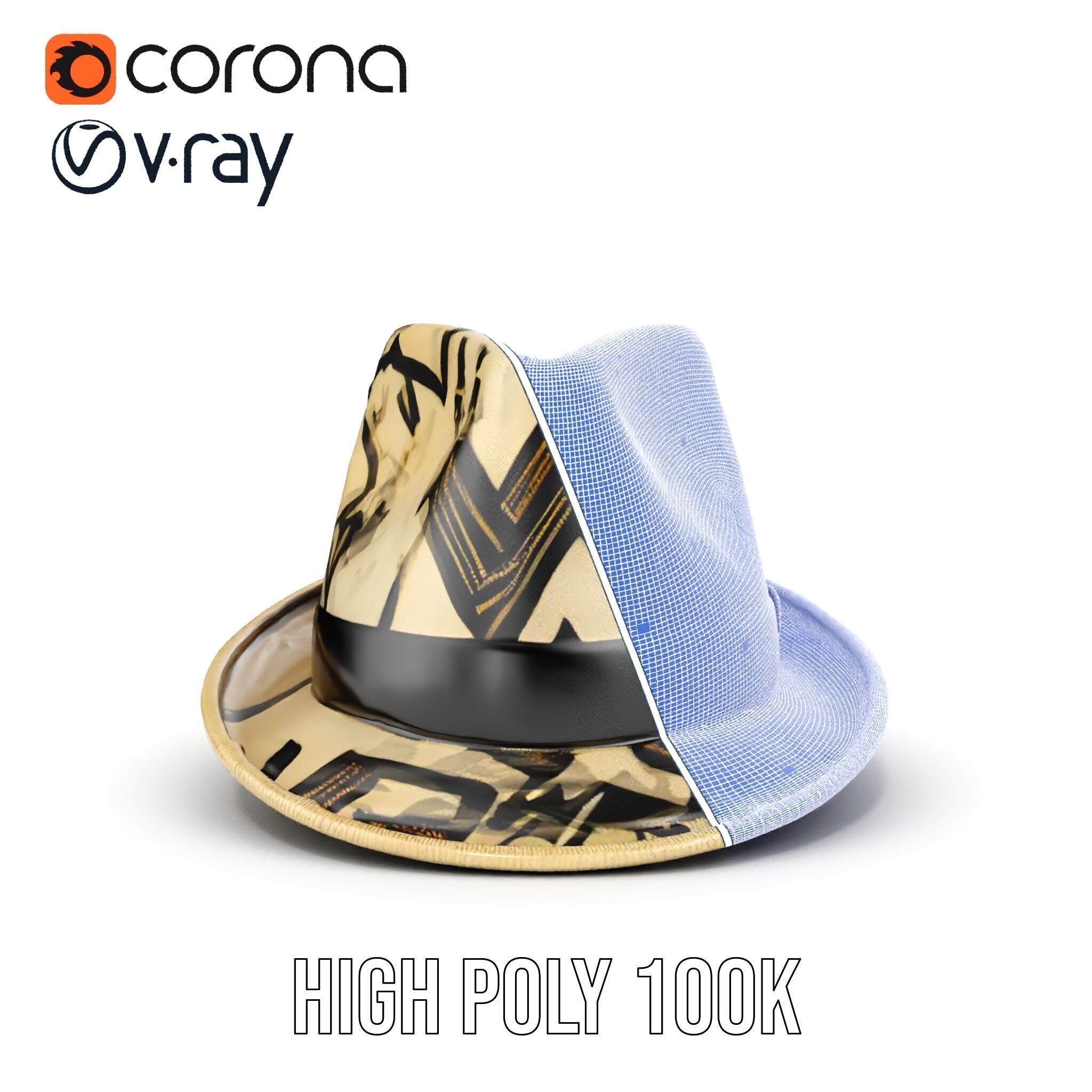 Geometric Pattern Fedora Hat Model Pack Low-poly 3D model_38