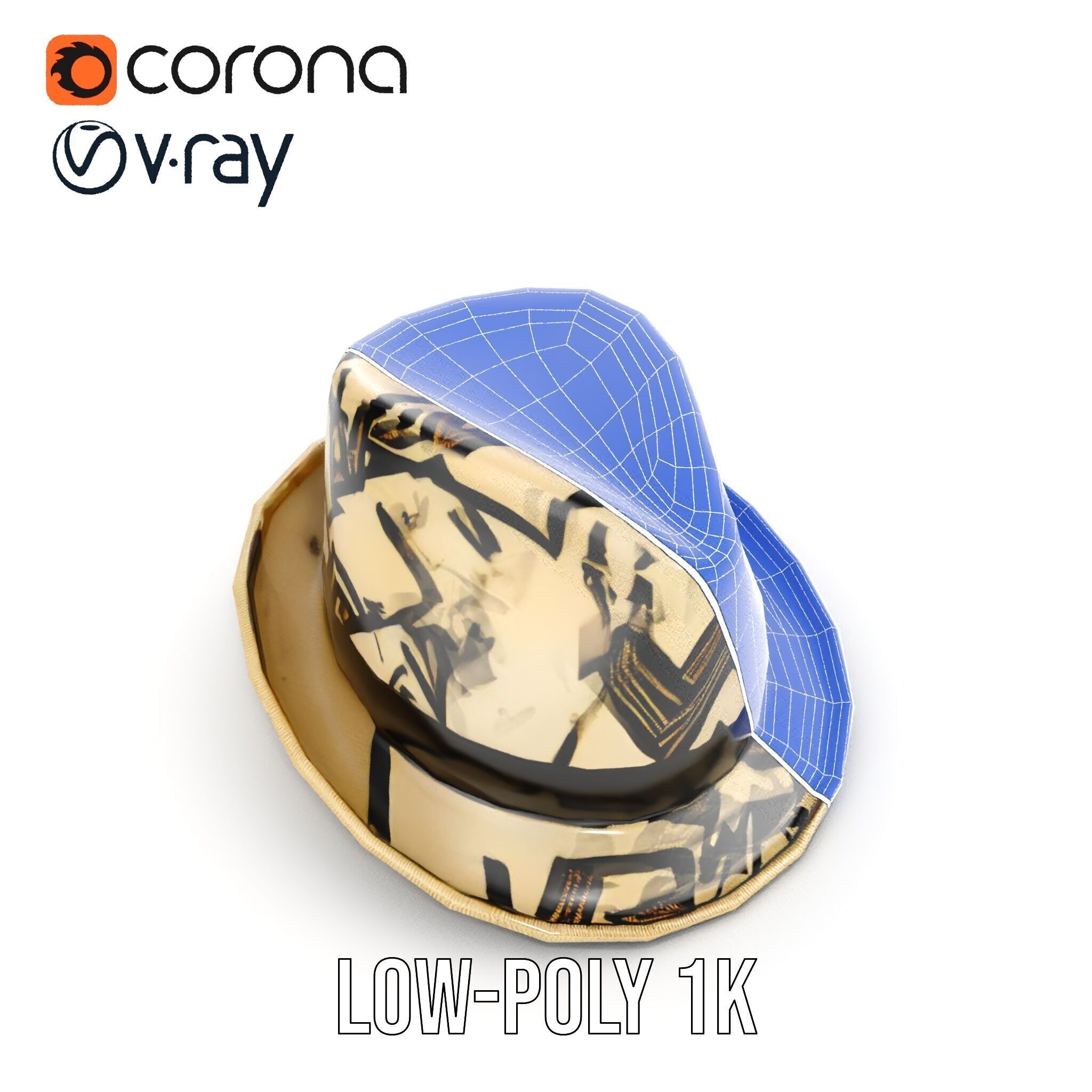 Geometric Pattern Fedora Hat Model Pack Low-poly 3D model_18