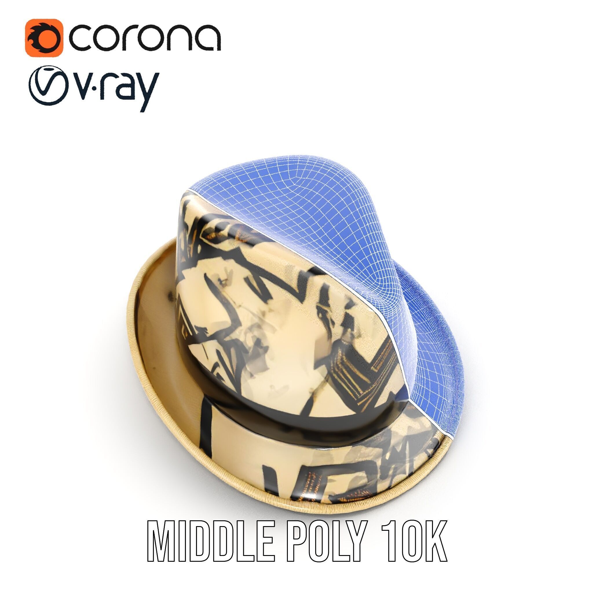 Geometric Pattern Fedora Hat Model Pack Low-poly 3D model_28