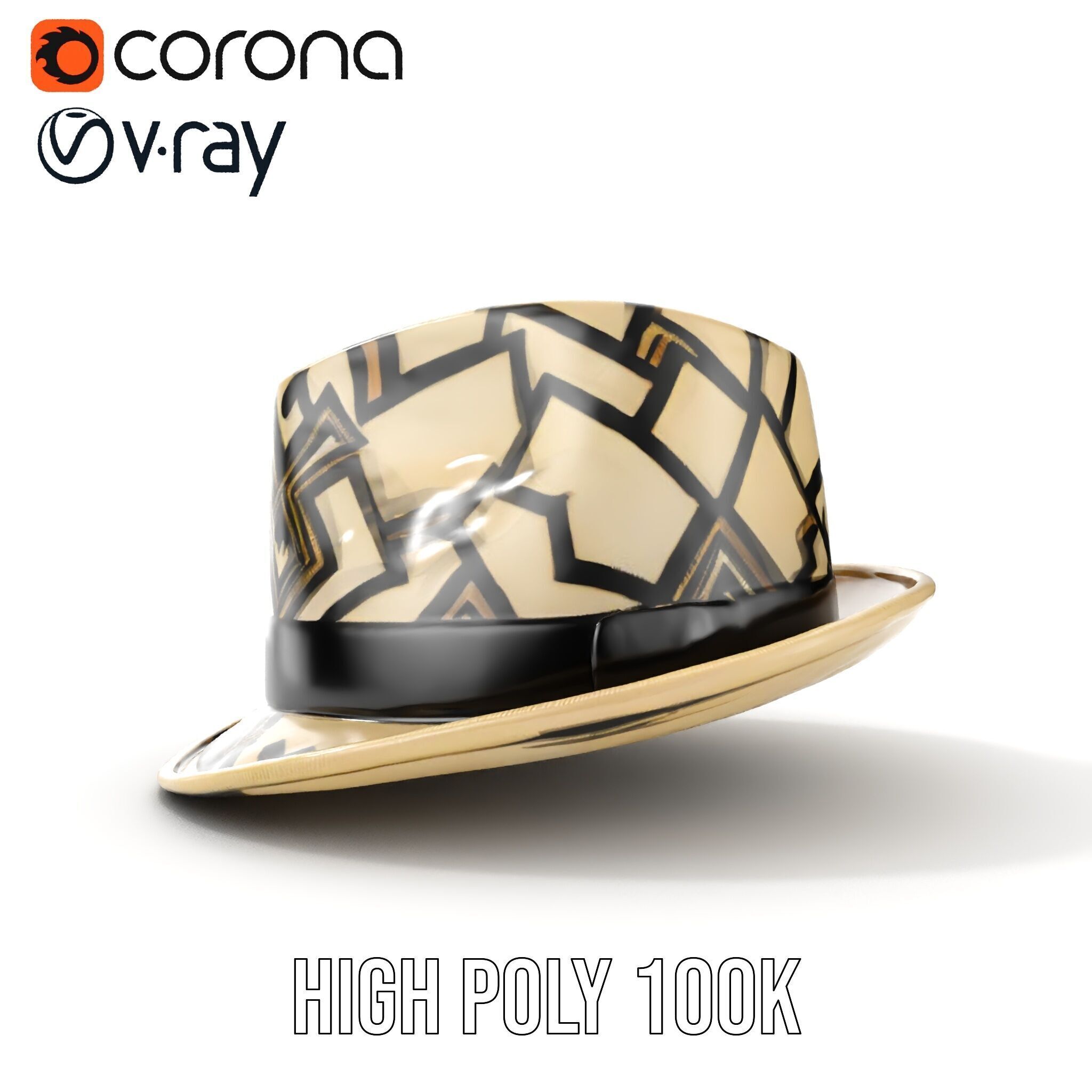 Geometric Pattern Fedora Hat Model Pack Low-poly 3D model_24