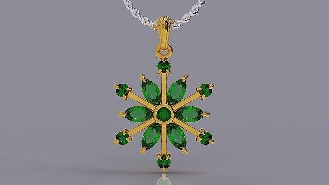 Prong set marquise and round shape diamonds snowflake pendant 3D print model