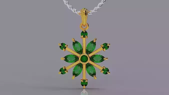 Prong set marquise and round shape diamonds snowflake pendant 3D print model